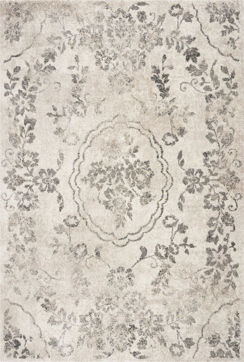 8'X10' Grey Machine Woven Distressed Floral Traditional Indoor Area Rug