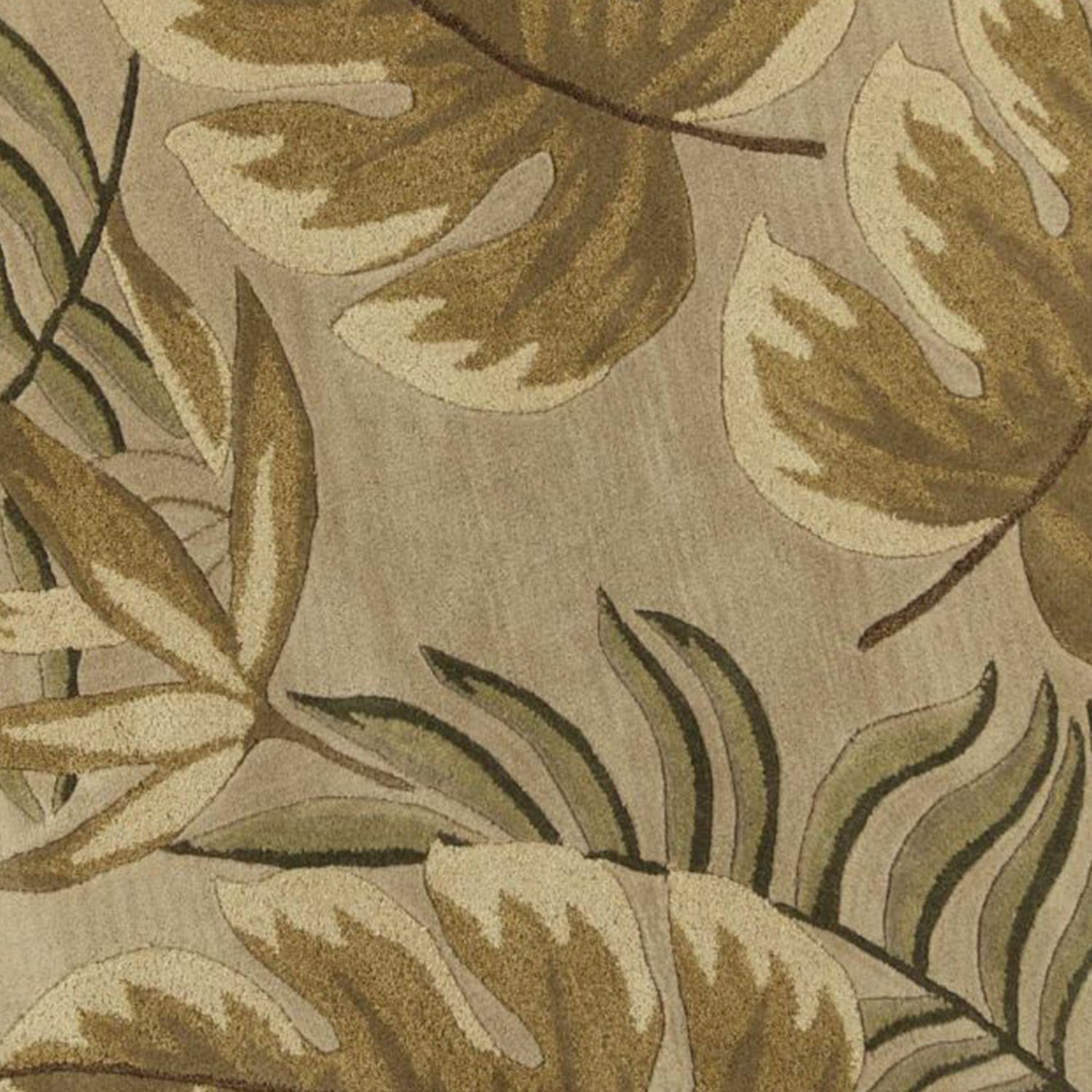 8' Sand Beige Hand Tufted Tropical Leaves Round Indoor Area Rug