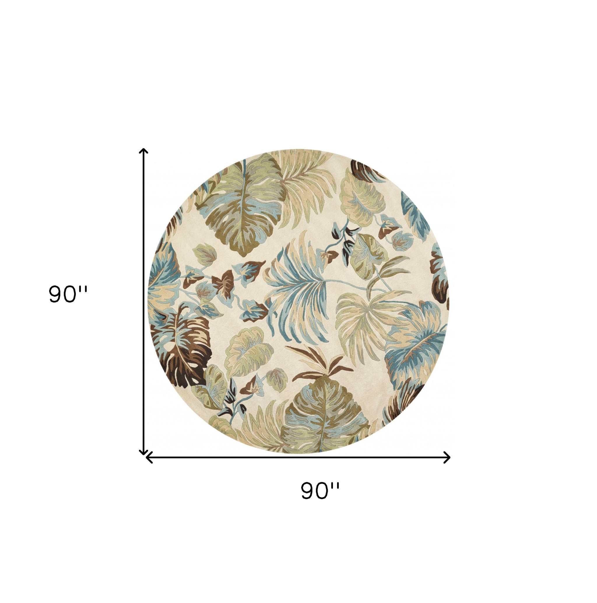 7' Round Wool Ivory Or Blue Area Rug