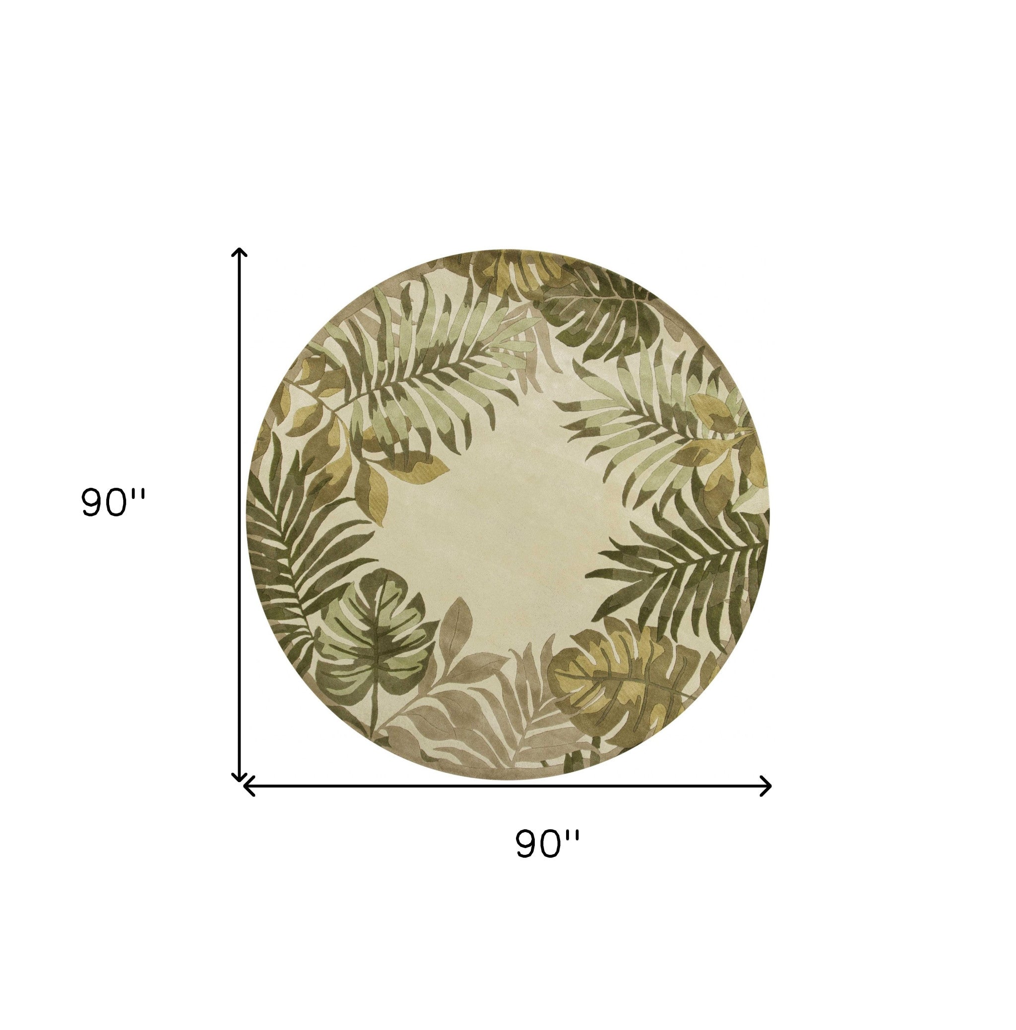 8' Ivory Hand Tufted Bordered Tropical Leaves Round Indoor Area Rug