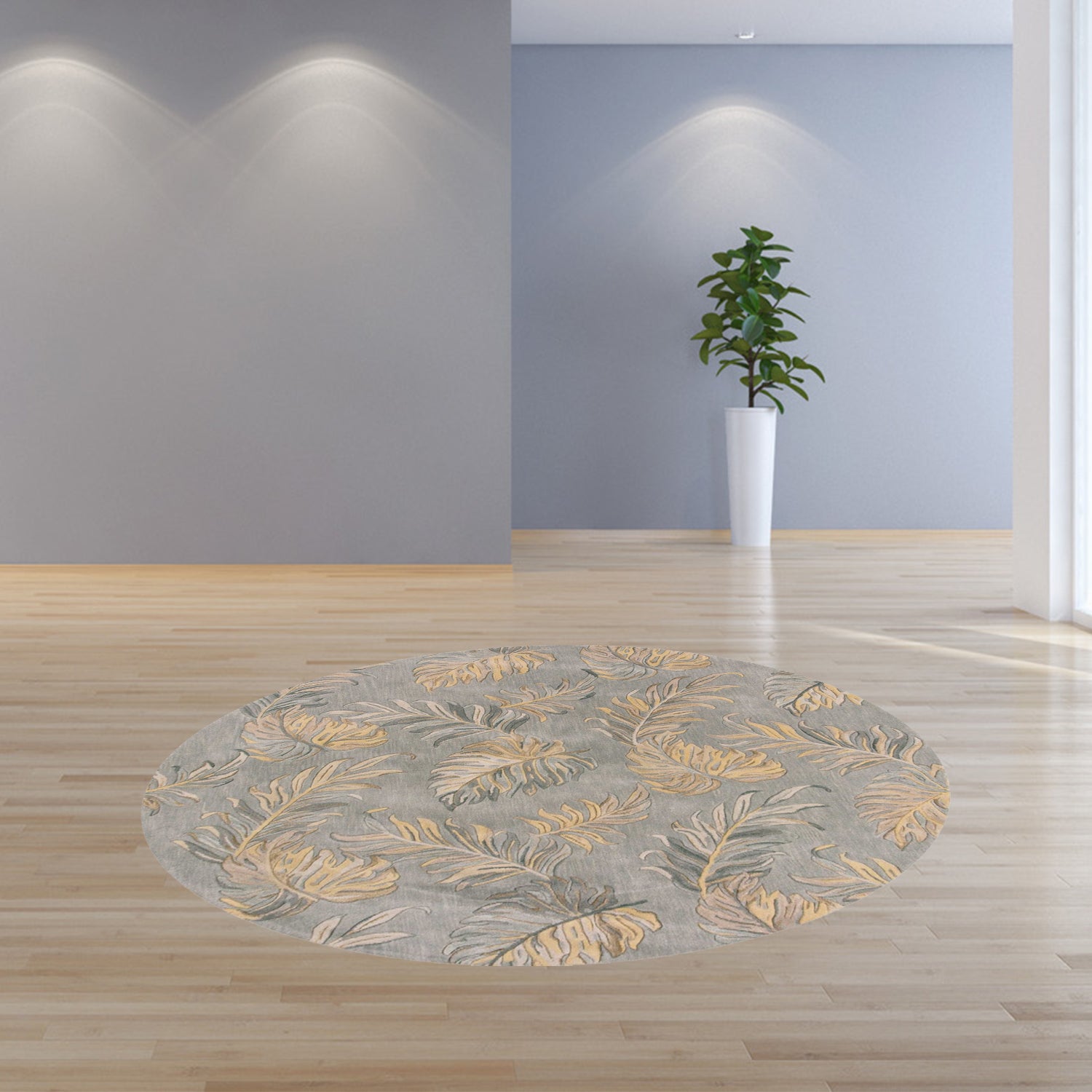 8' Grey Hand Tufted Tropical Palms Round Indoor Area Rug