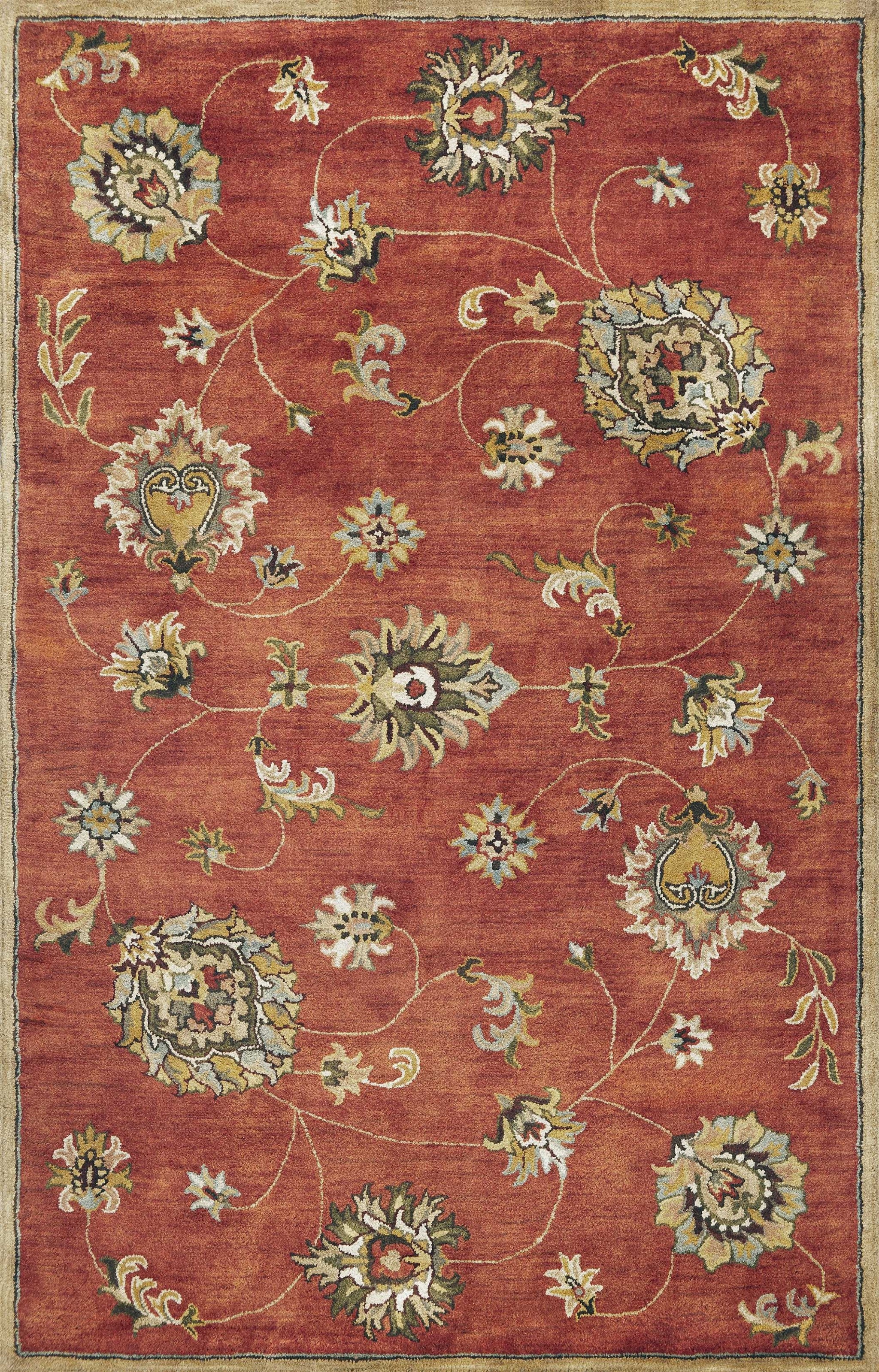 8'X11' Sienna Orange Hand Tufted Allover Traditional Floral Indoor Area Rug