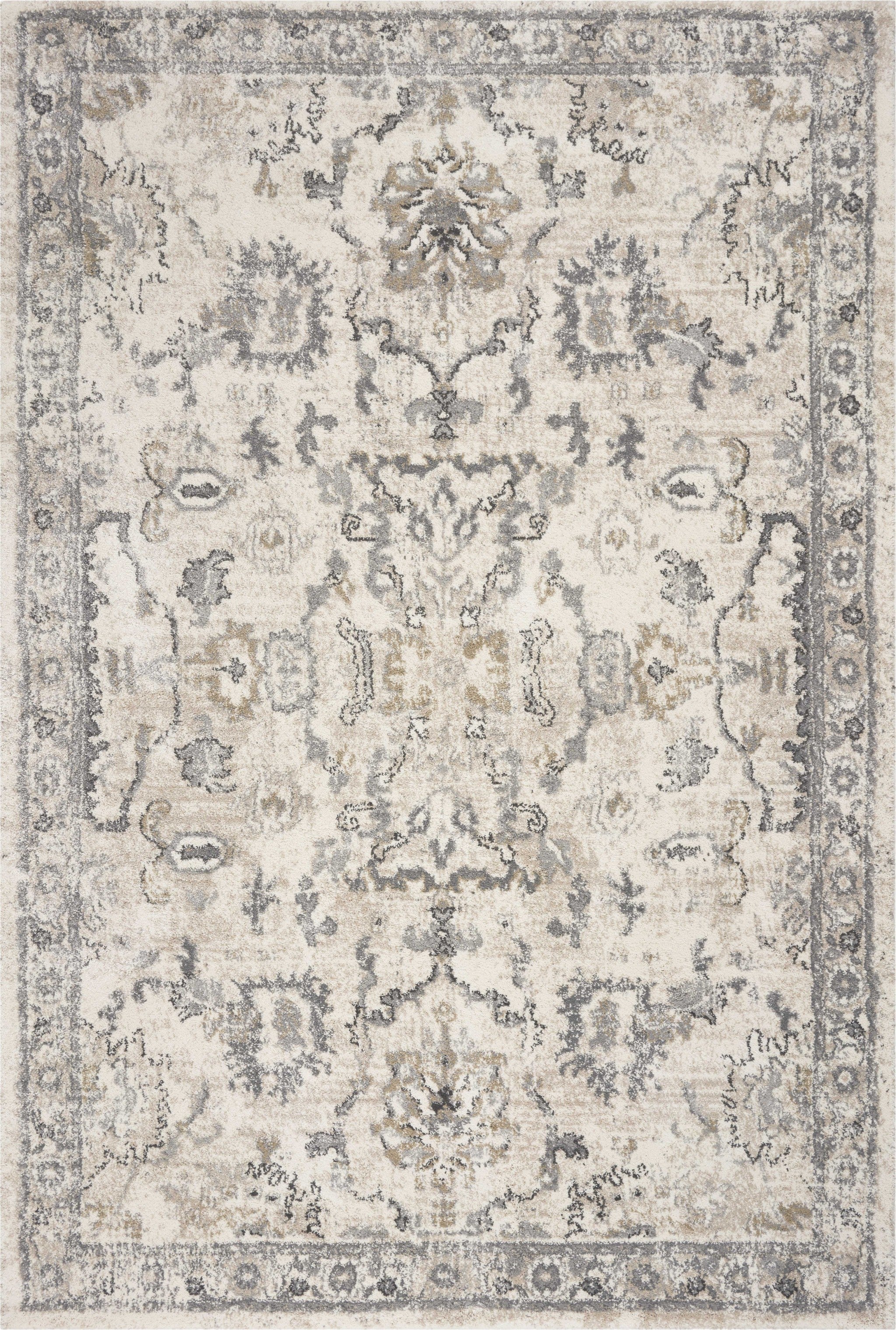 9'X13' Ivory Machine Woven Distressed Floral Traditional Indoor Area Rug