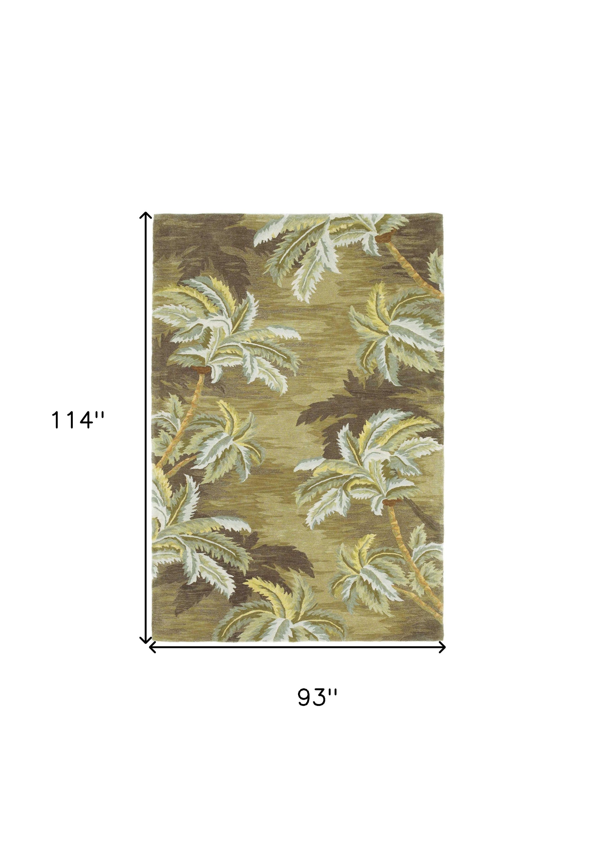 8'X10' Moss Green Hand Tufted Palm Trees Indoor Area Rug