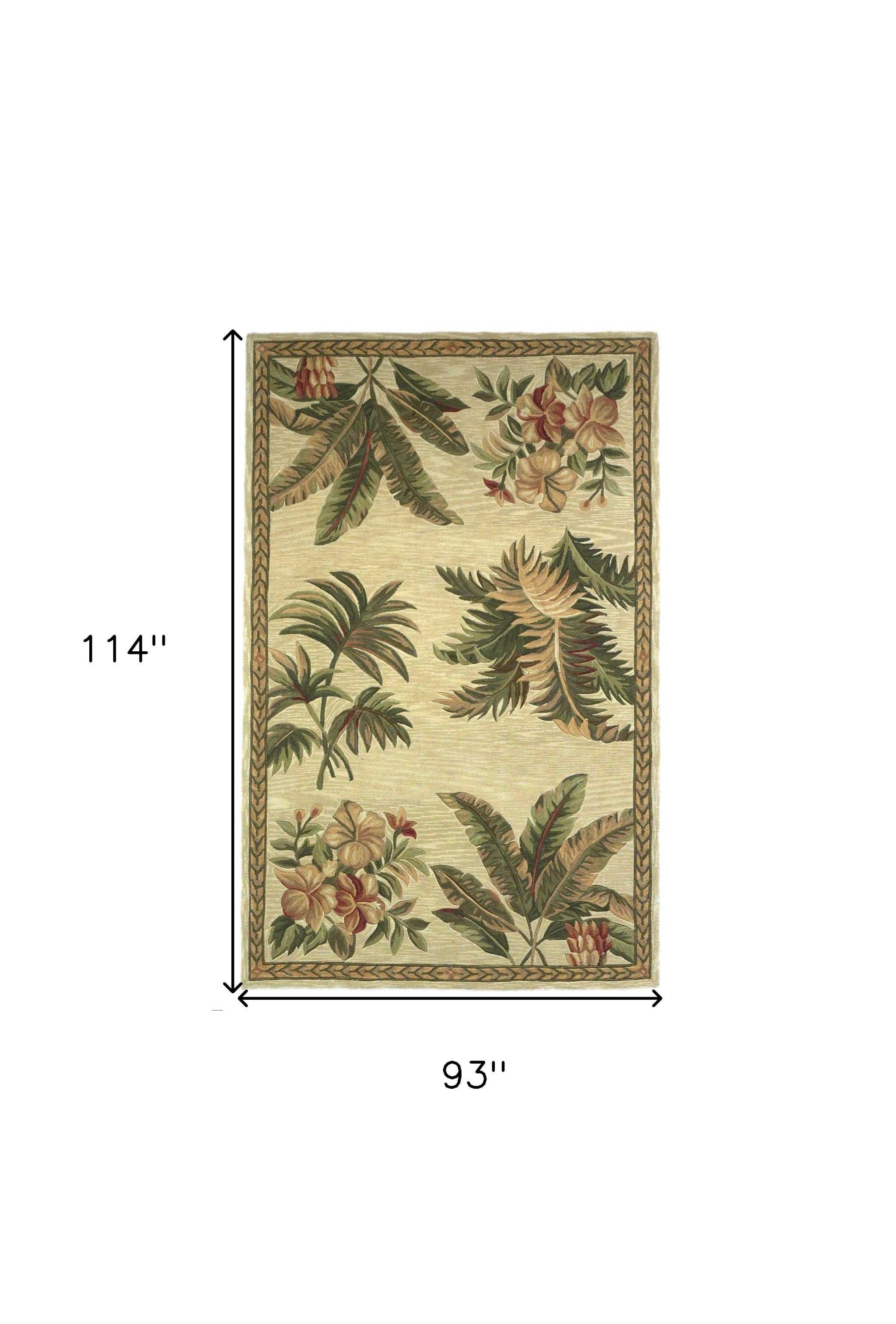 8' X 10' Ivory Wool Tropical Botanical Hand Tufted Area Rug