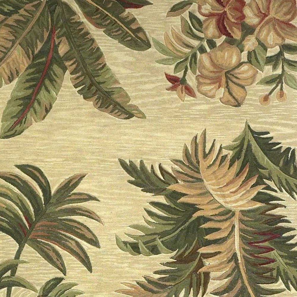 8' X 10' Ivory Wool Tropical Botanical Hand Tufted Area Rug