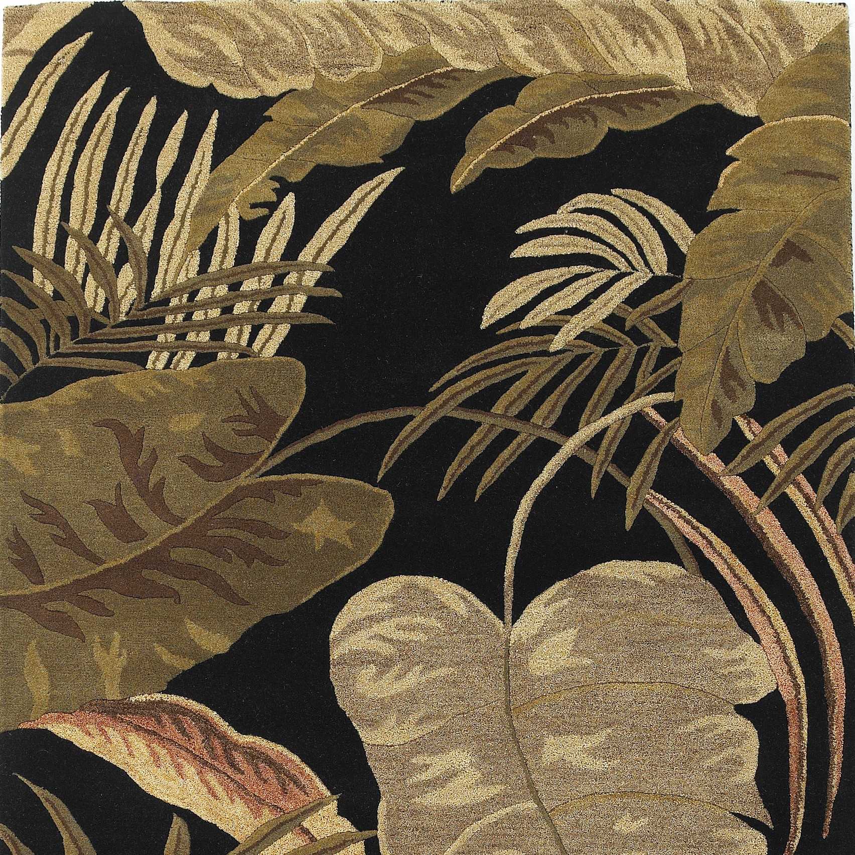 8'X11' Midnight Black Hand Tufted Tropical Leaves Indoor Area Rug