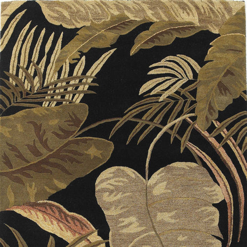 8'X11' Midnight Black Hand Tufted Tropical Leaves Indoor Area Rug