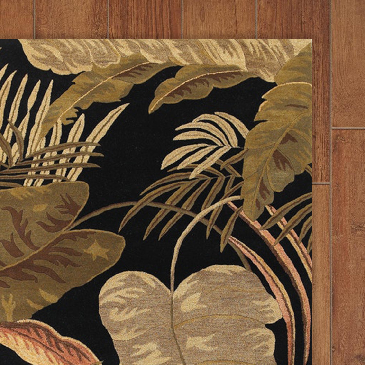 8'X11' Midnight Black Hand Tufted Tropical Leaves Indoor Area Rug