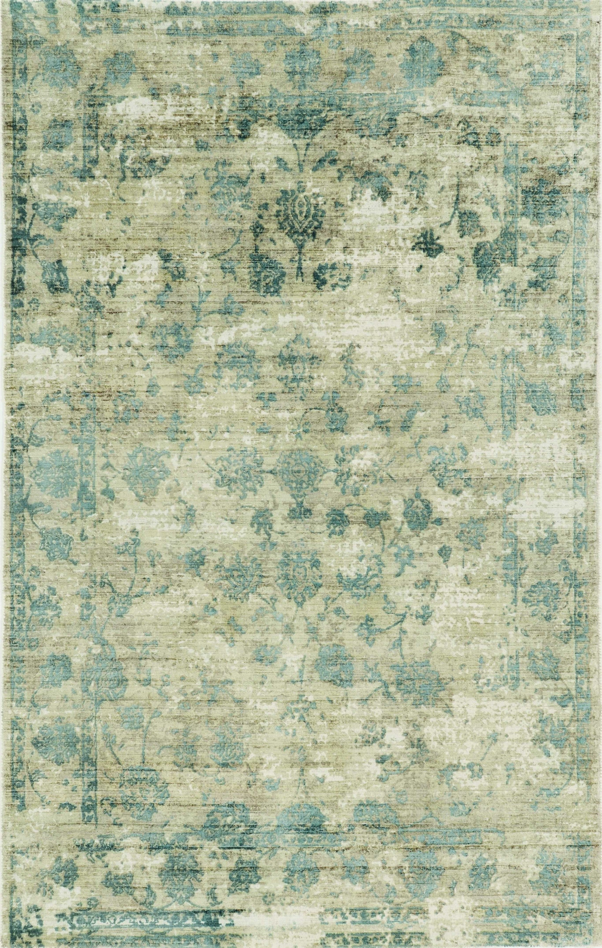 8'X10' Sand Blue Hand Loomed Traditional Floral Indoor Area Rug