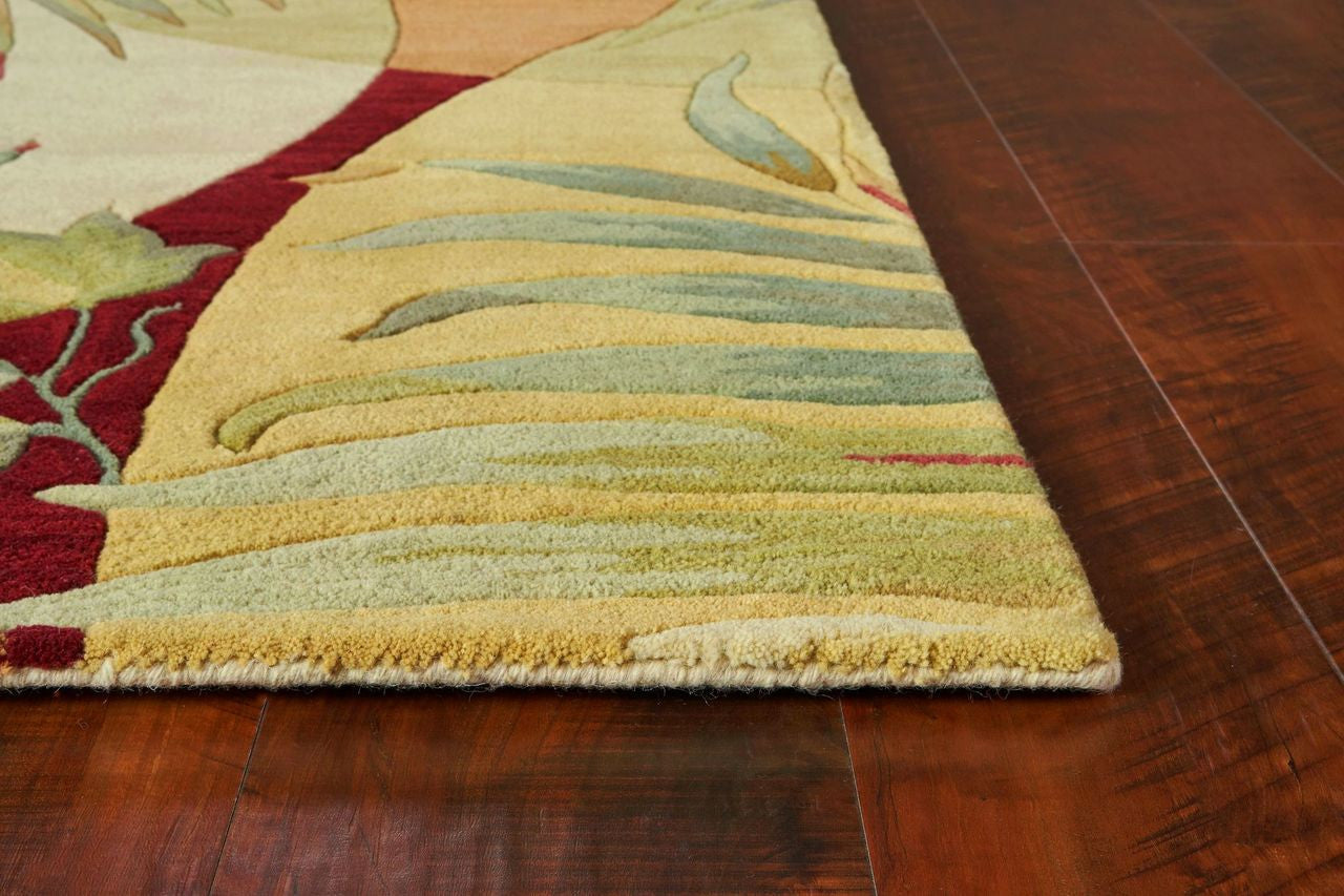 8' X 11' Wool Beige With Greenery Area Rug