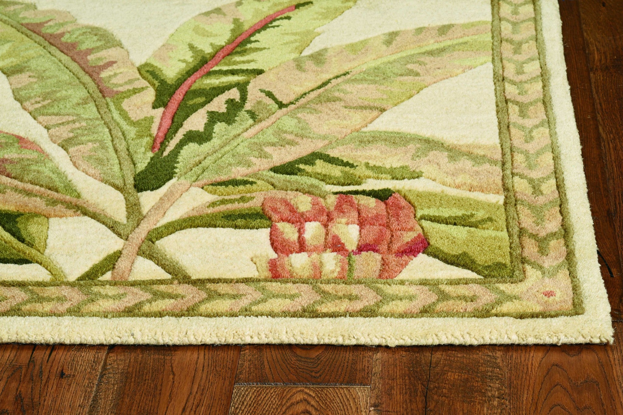 8' X 11'  Wool Ivory With Laurel Border Palm Tree Area Rug