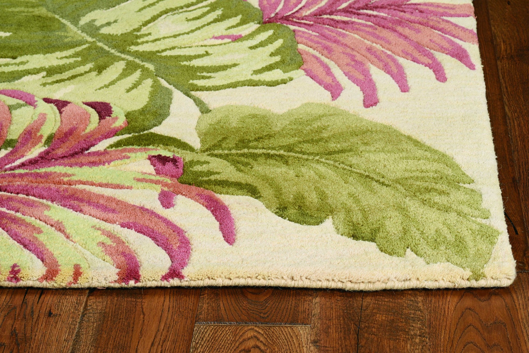 9'X12' Beige Hand Tufted Tropical Leaves Indoor Area Rug