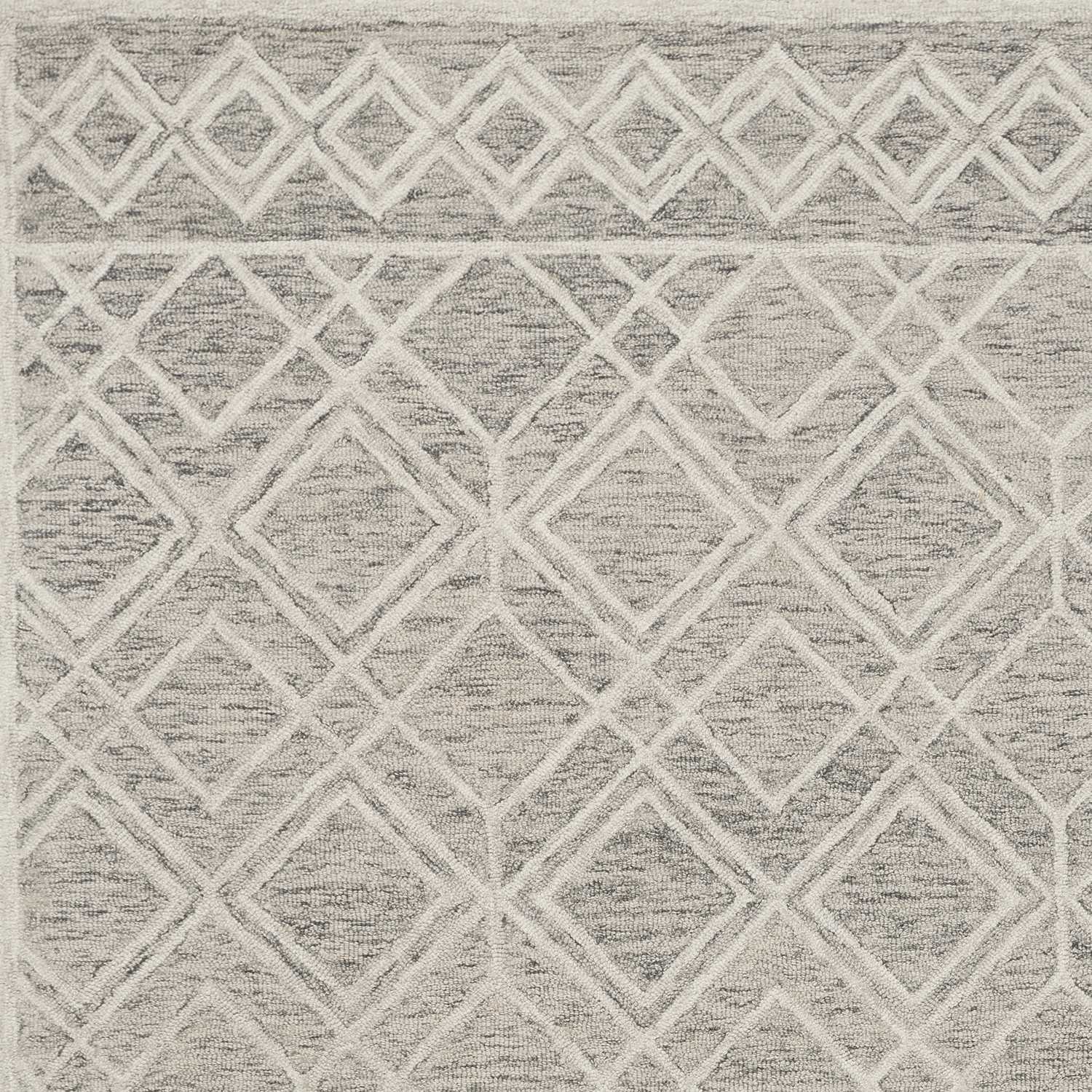 9'X12' Sand Beige Hand Tufted Diamond Pattern Indoor Area Rug