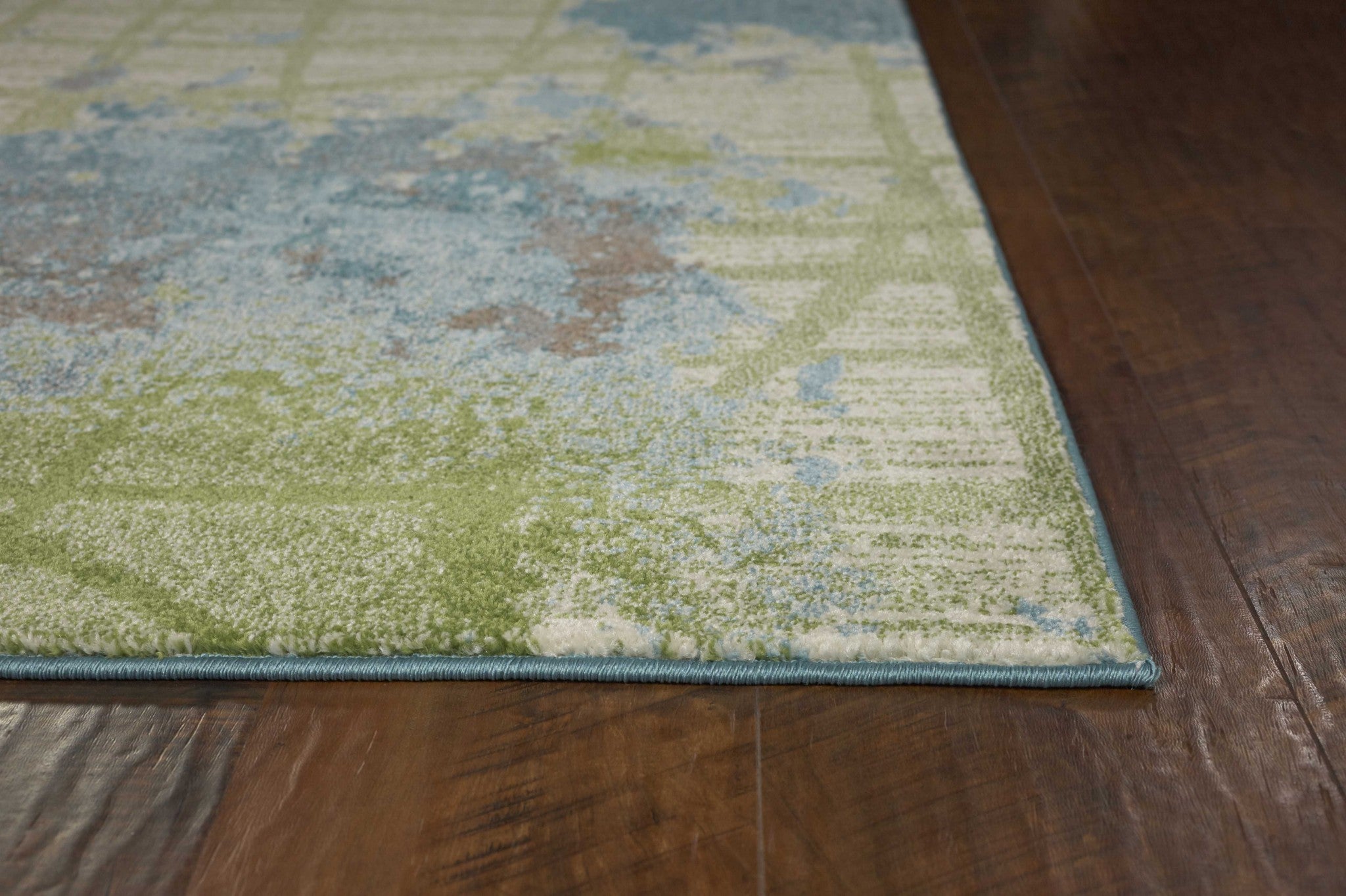 10'X13' Green Blue Machine Woven Abstract Indoor Area Rug