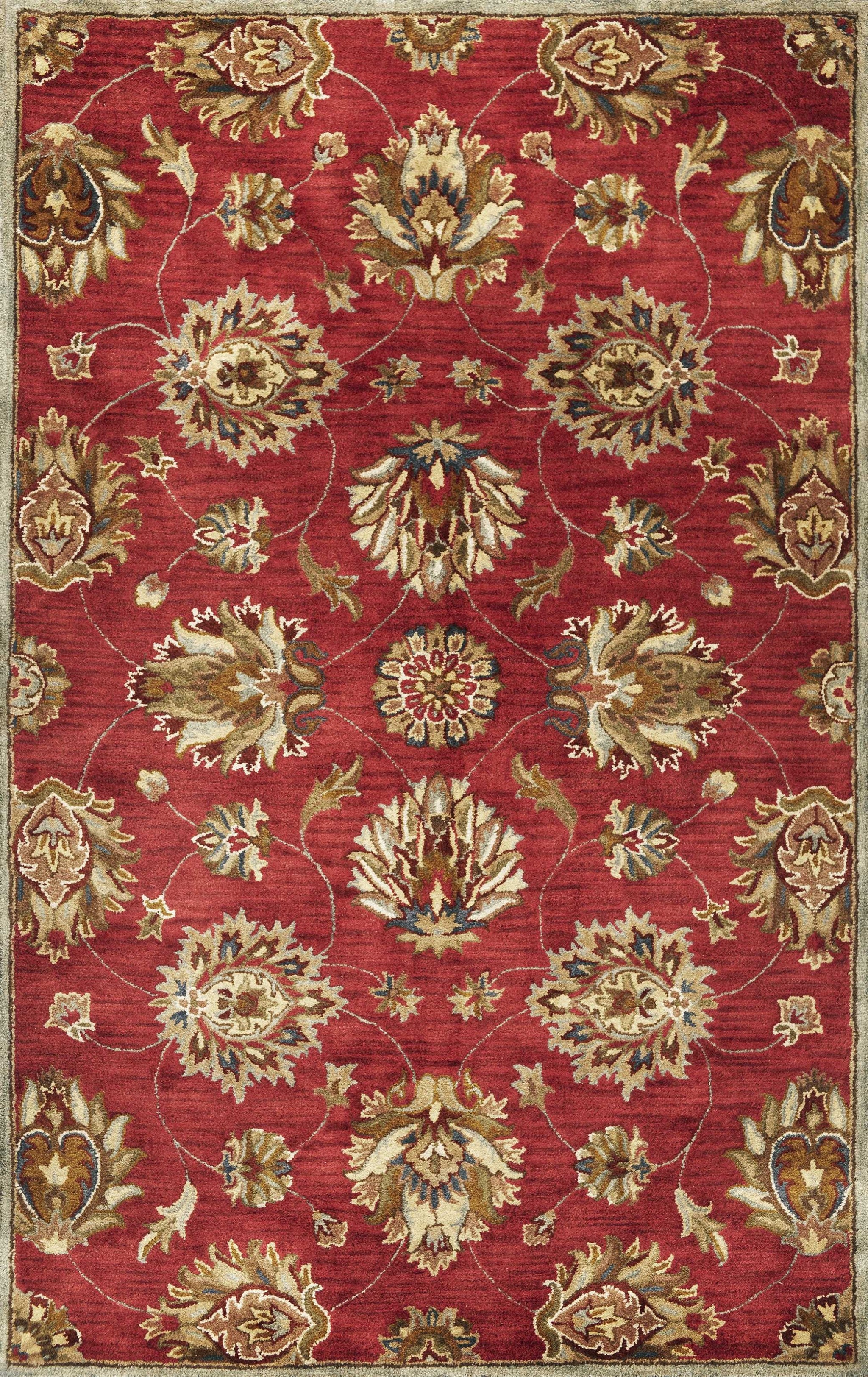 9' X 13' Red and Ivory Wool Floral Handmade Area Rug