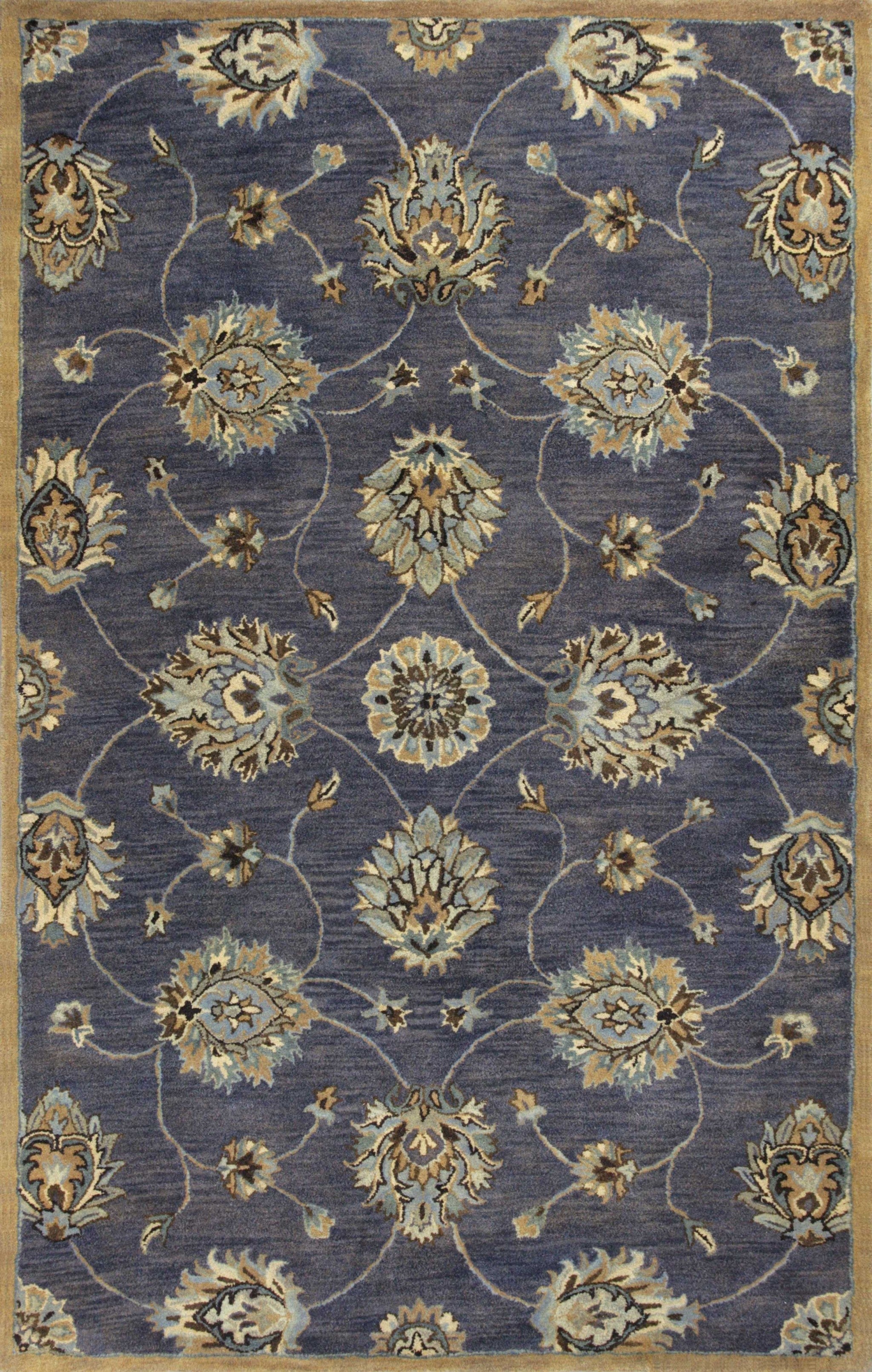 9'X13' Midnight Blue Hand Tufted Traditional Floral Indoor Area Rug