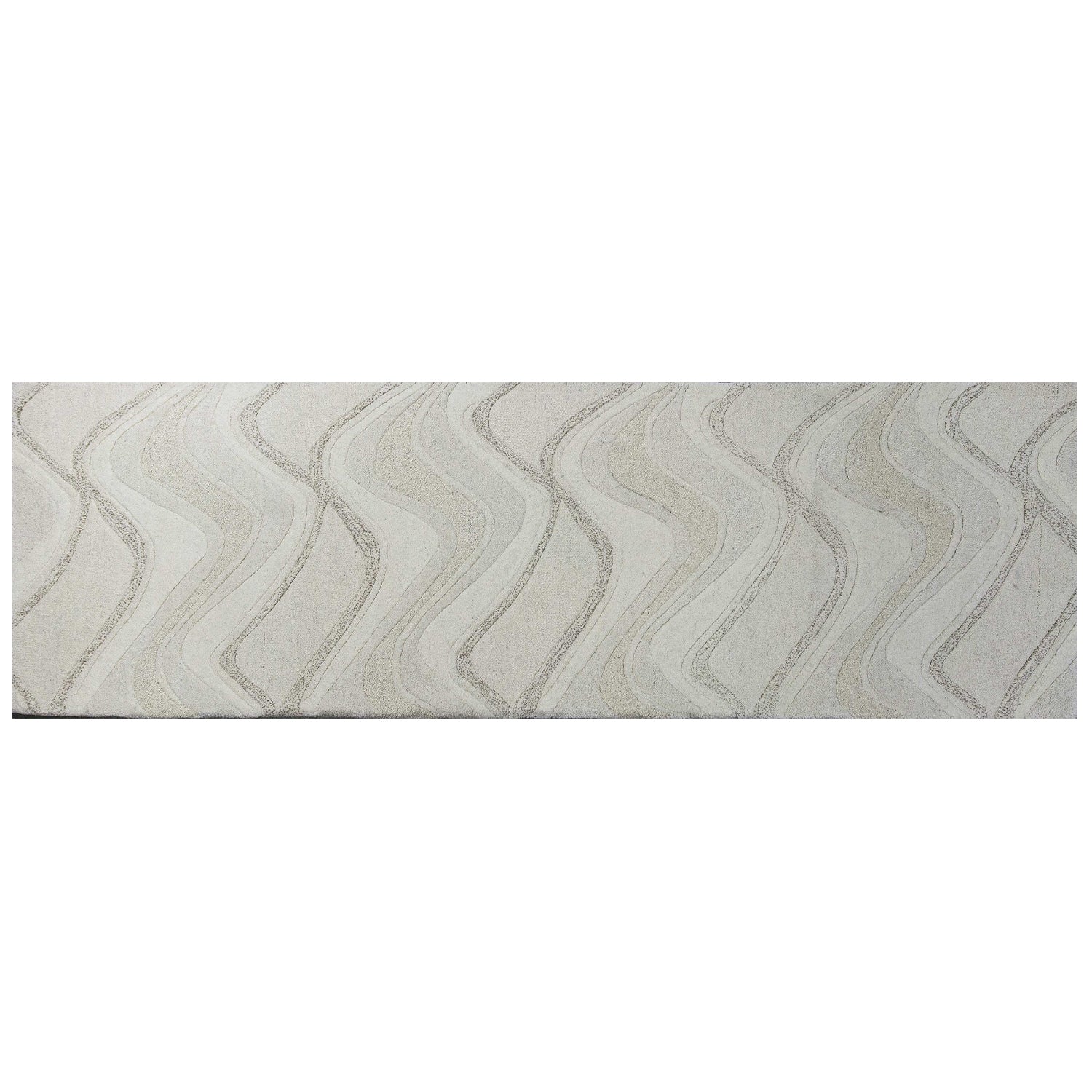 2' X 7' Ivory Abstract Waves Wool Runner Rug