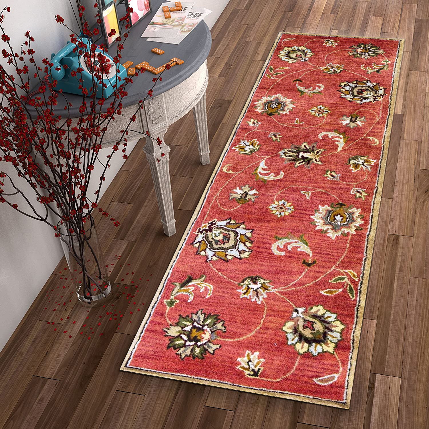 2' X 7' Sienna Floral Vines Wool Runner Rug