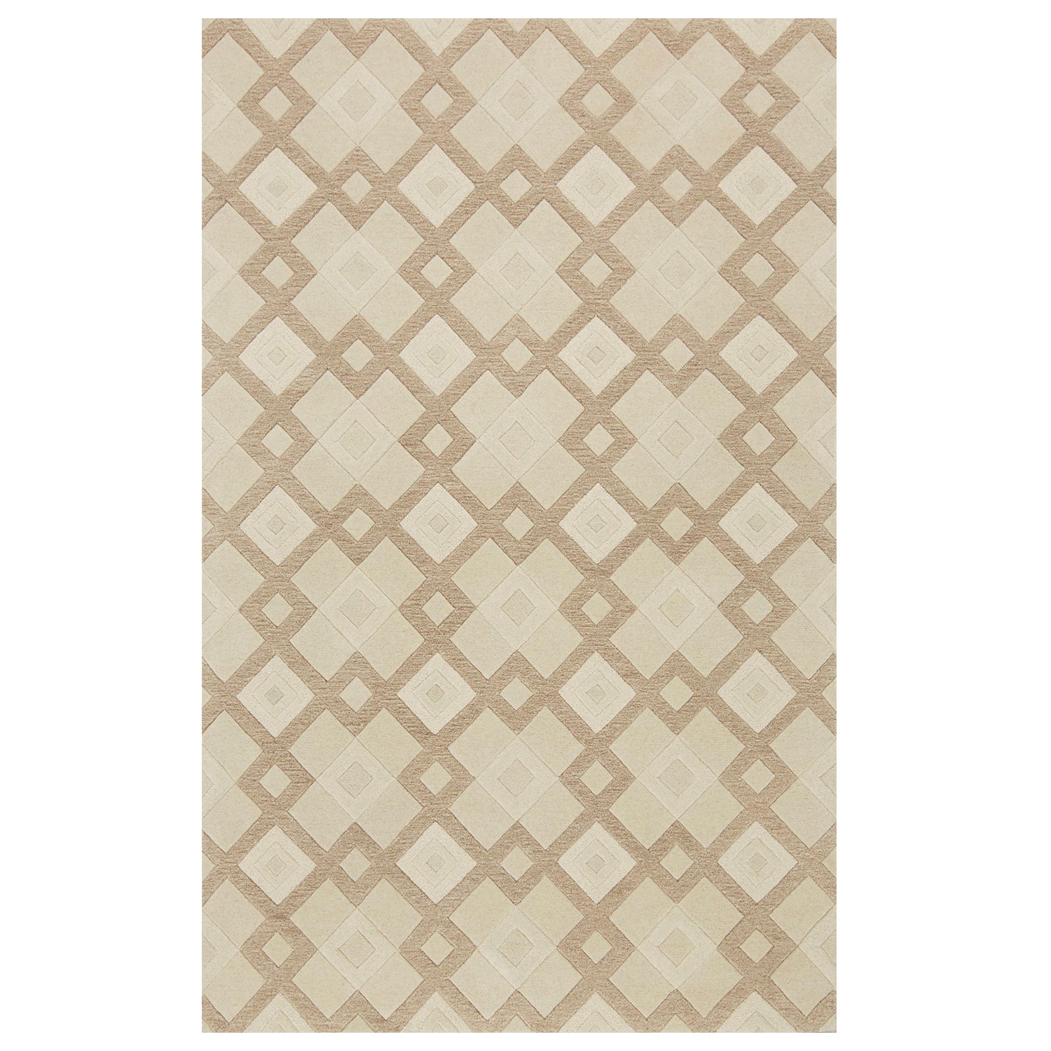 3' X 5' Ivory Geometric Diamonds Wool Area Rug