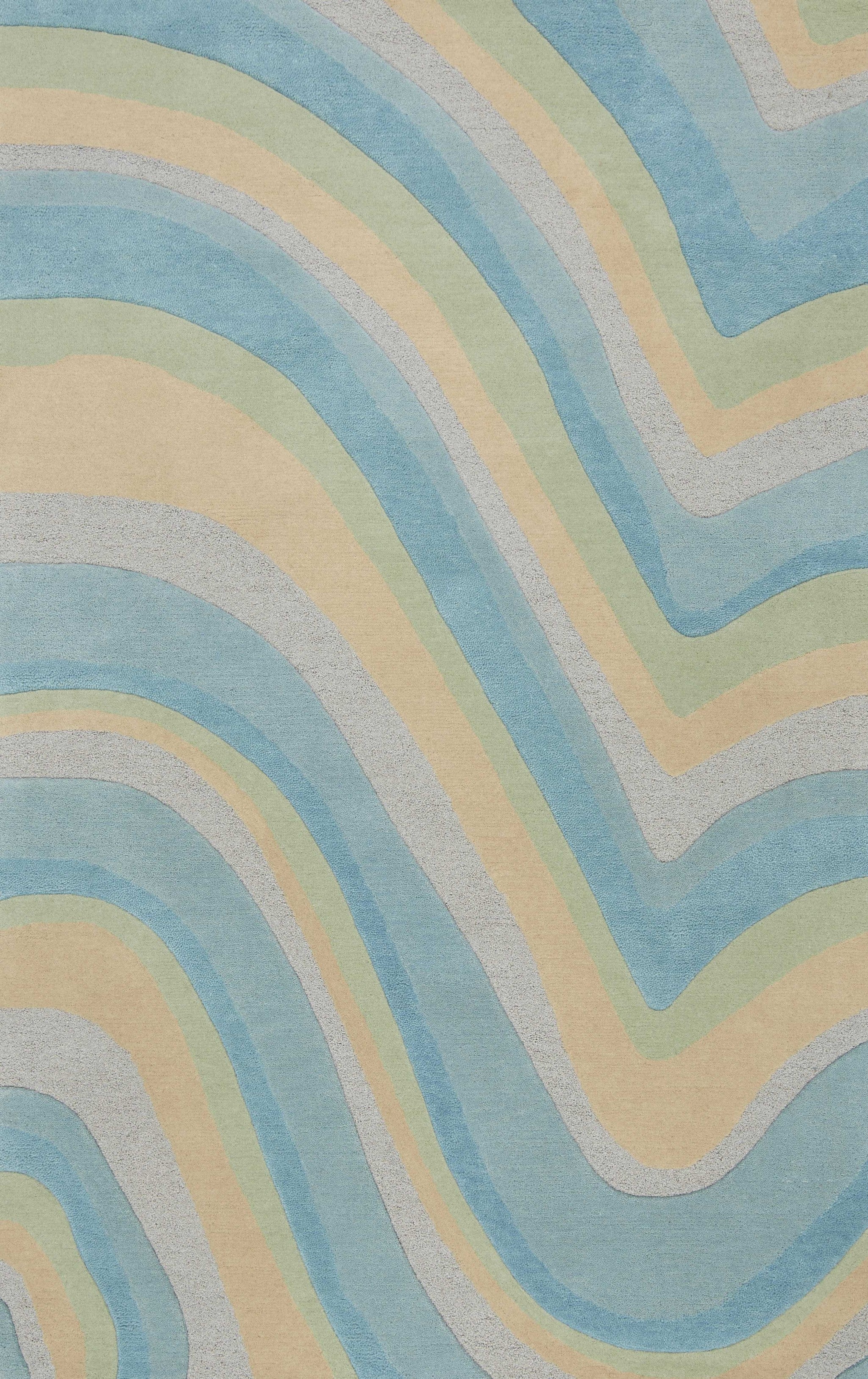 3'X5' Ocean Blue Beige Hand Tufted Abstract Waves Indoor Area Rug