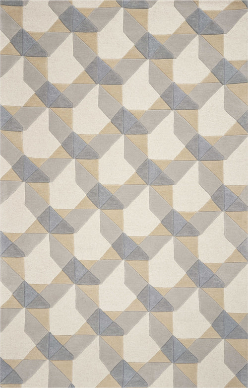 3' X 5' Ivory Or Grey Geometric Wool Area Rug