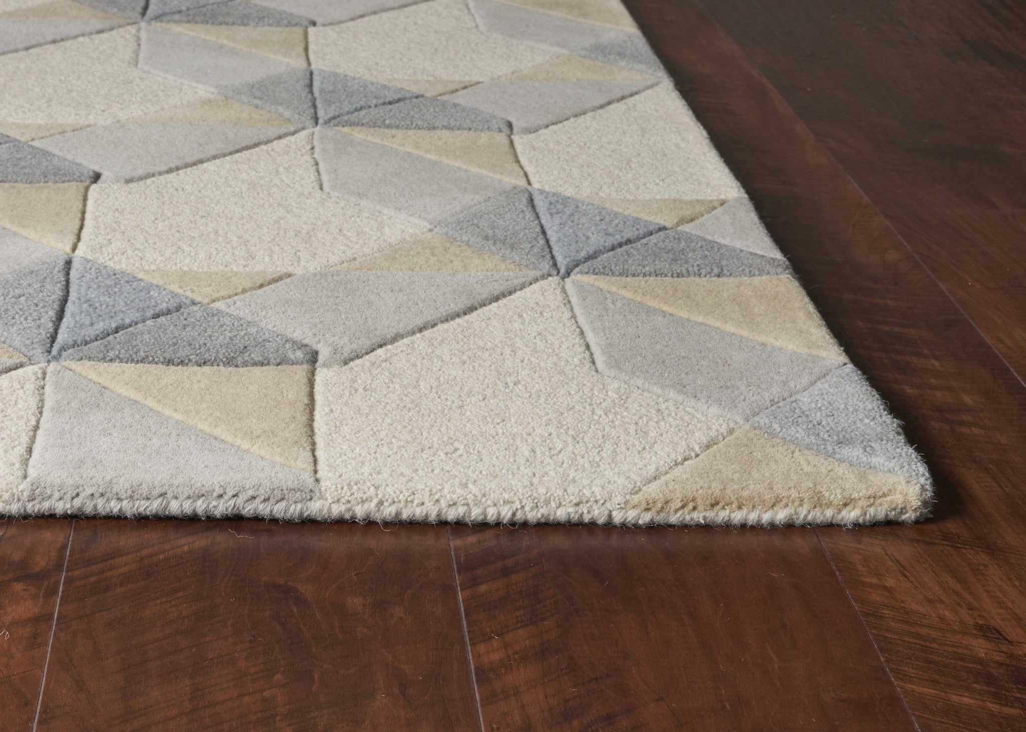 3' X 5' Ivory Or Grey Geometric Wool Area Rug