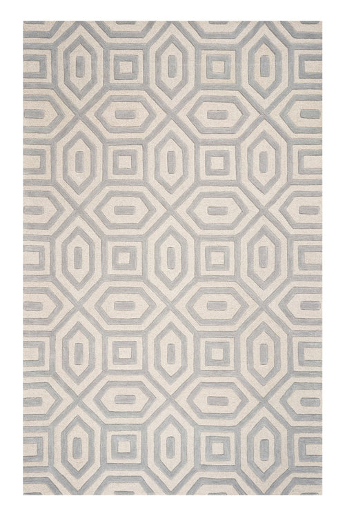 3'X5' Grey Hand Tufted Geometric Indoor Area Rug