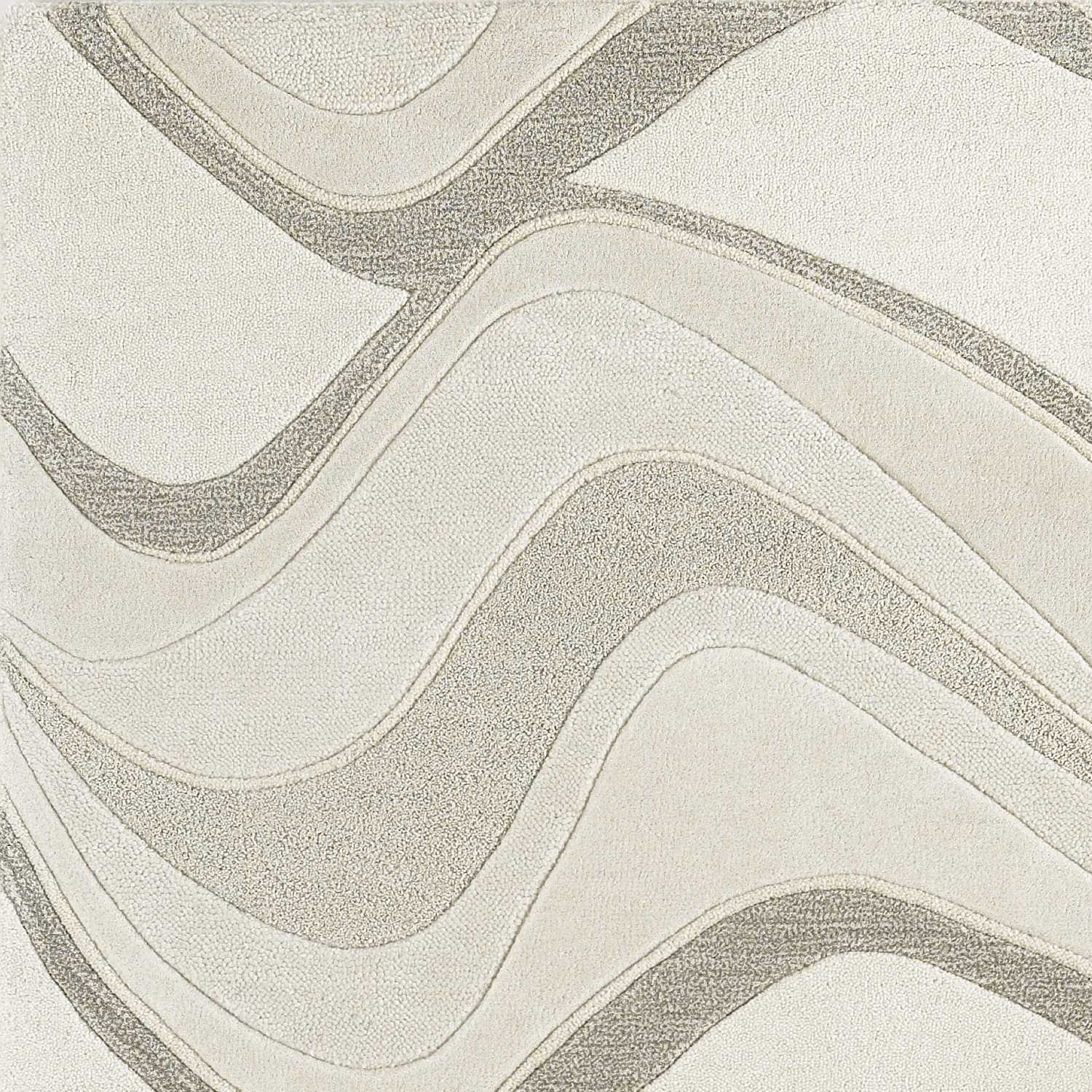 3'X5' Ivory Hand Tufted Abstract Waves Indoor Area Rug