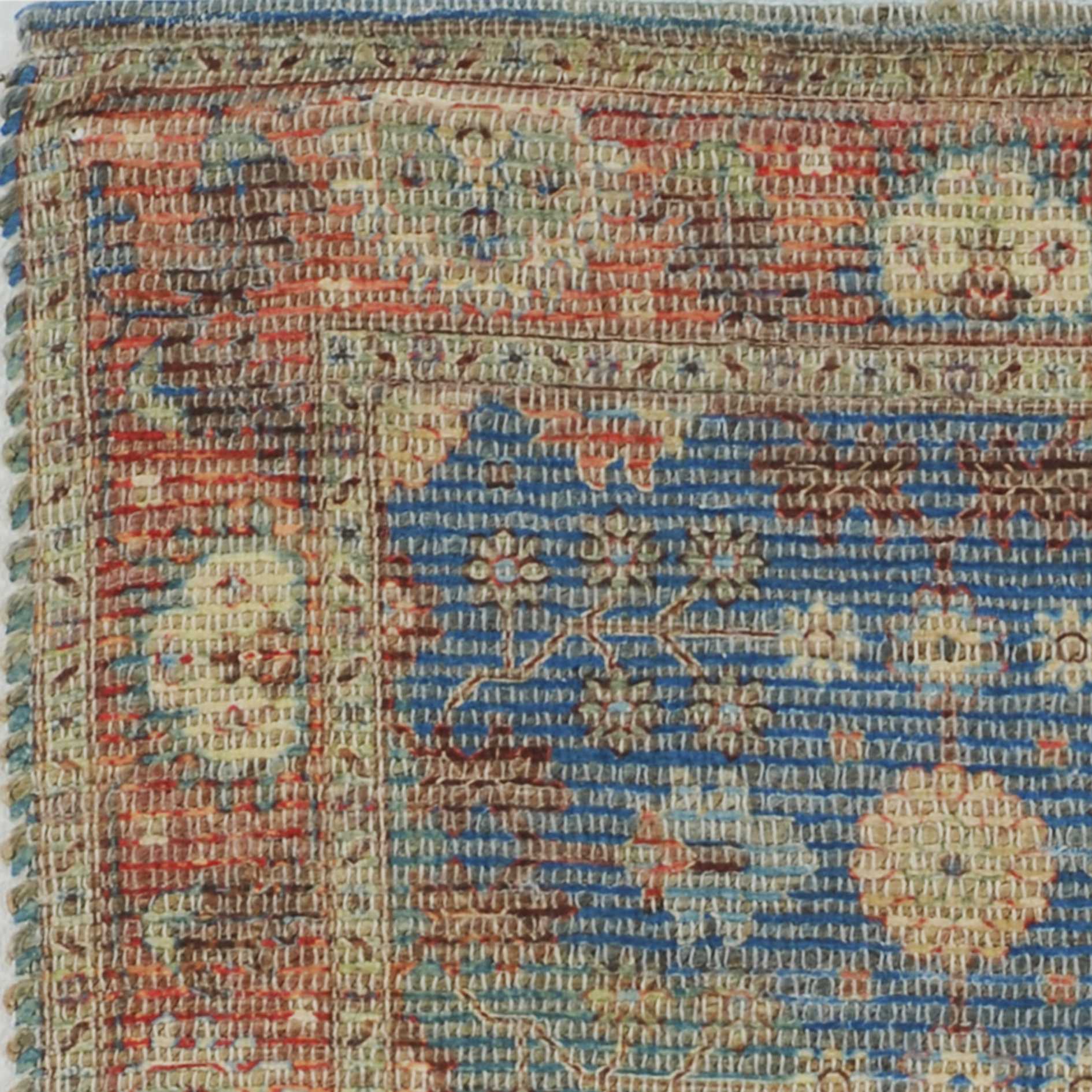 5'X7' Blue Red Hand Woven Floral Traditional Indoor Area Rug