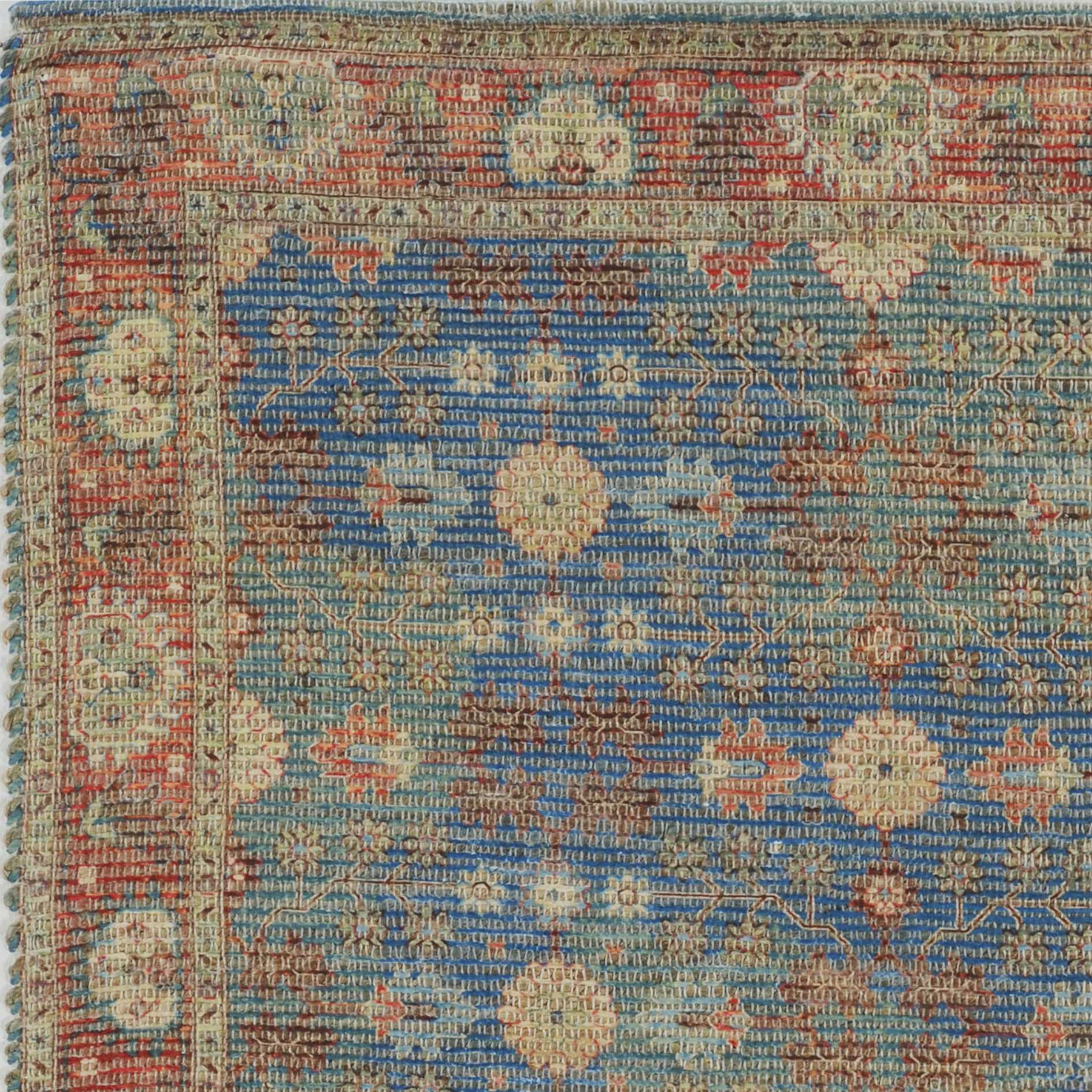 5'X7' Blue Red Hand Woven Floral Traditional Indoor Area Rug