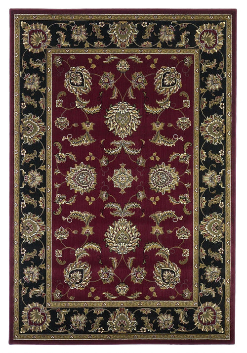 5'X8' Red Black Machine Woven Floral Traditional Indoor Area Rug