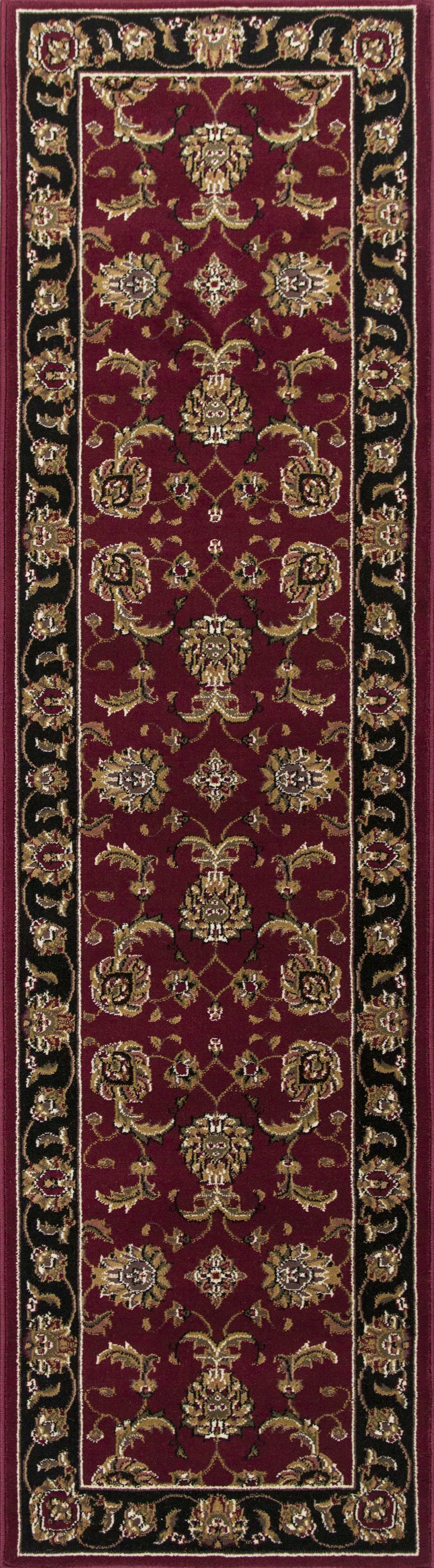 5'X8' Red Black Machine Woven Floral Traditional Indoor Area Rug