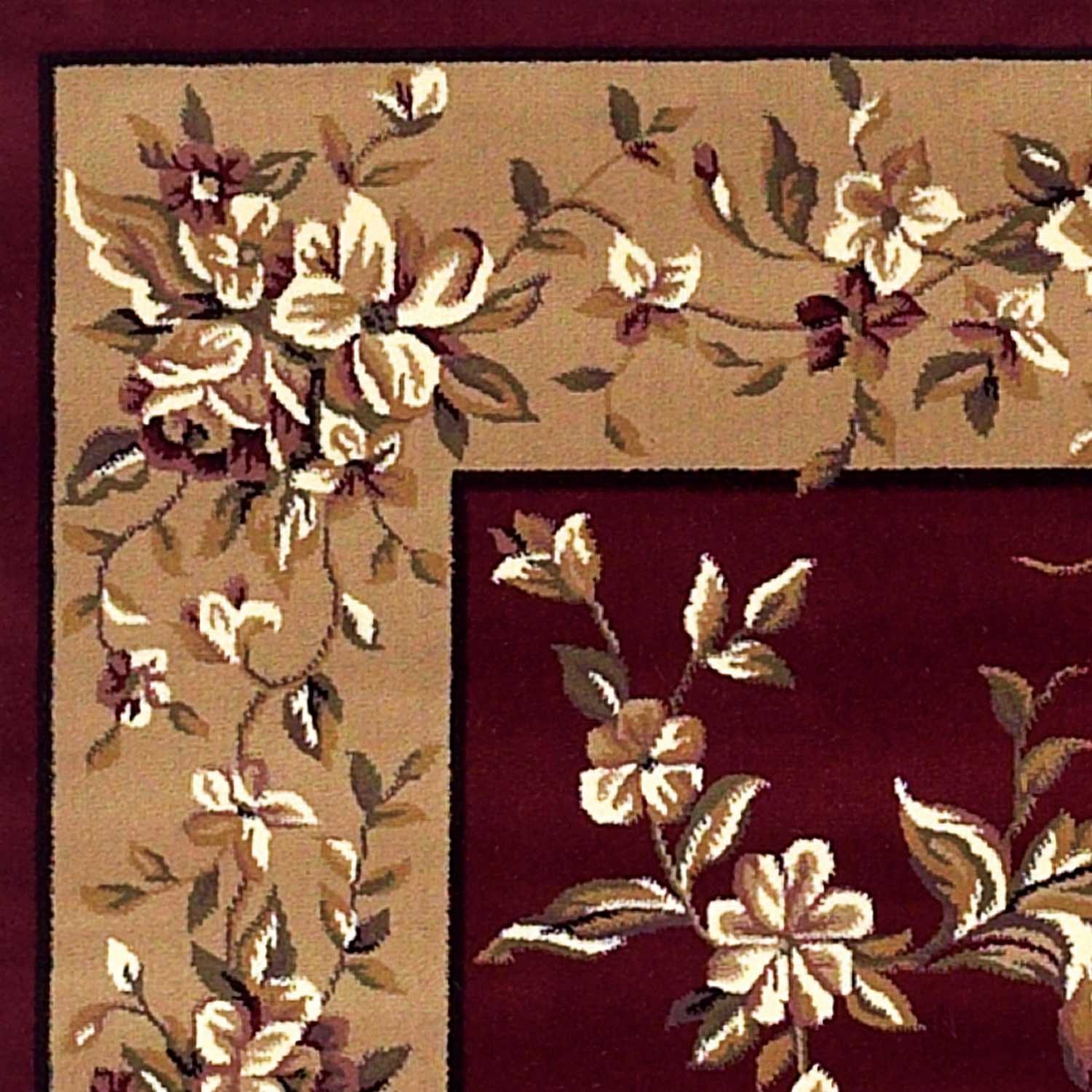 5' X 8' Red Or Beige Floral Bordered Area Rug