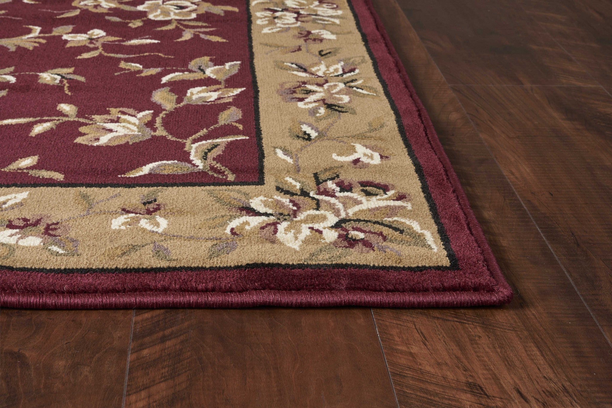 5' X 8' Red Or Beige Floral Bordered Area Rug