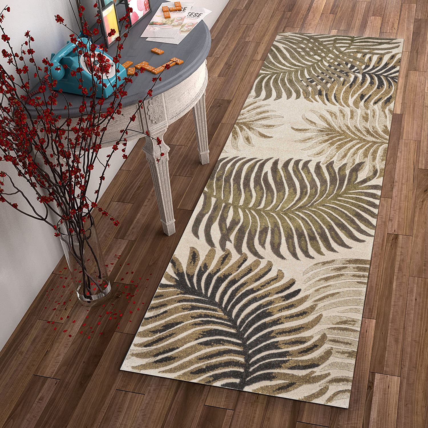 2' X 8' Natural Fern Leaves Wool Runner Rug