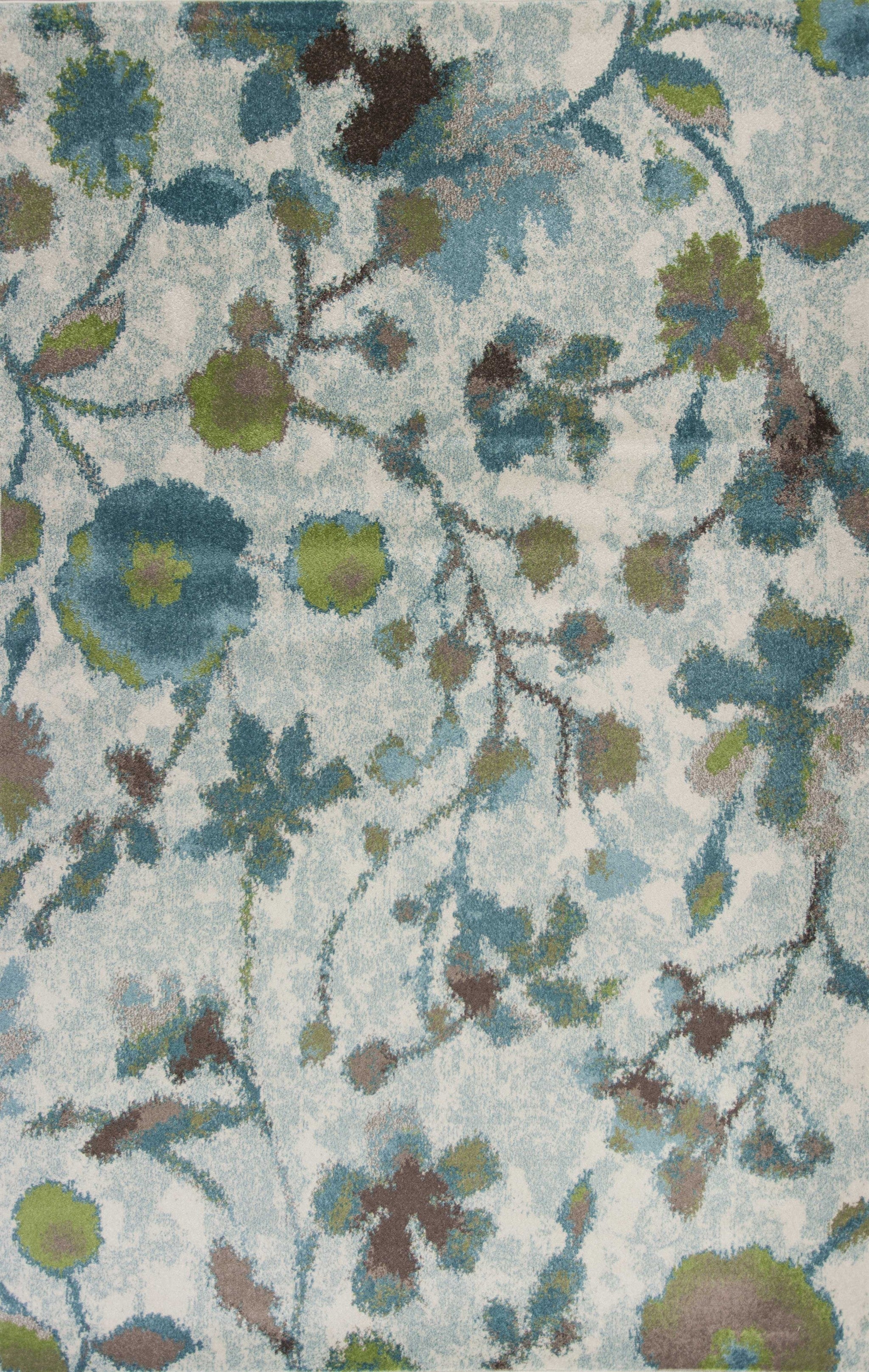 5'X8' Teal Blue Machine Woven Floral Indoor Area Rug