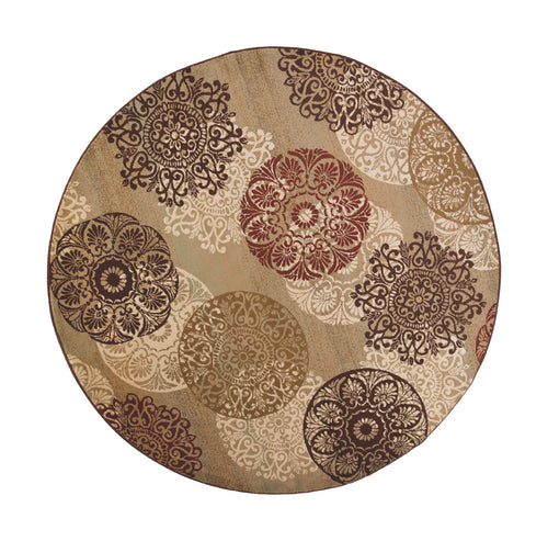 8' Sage Green Machine Woven Floral Medallion Disk Round Indoor Area Rug