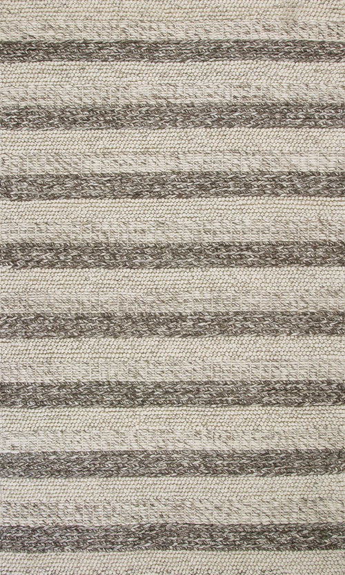 3'X5' Grey White Hand Woven Knobby Stripes Indoor Area Rug