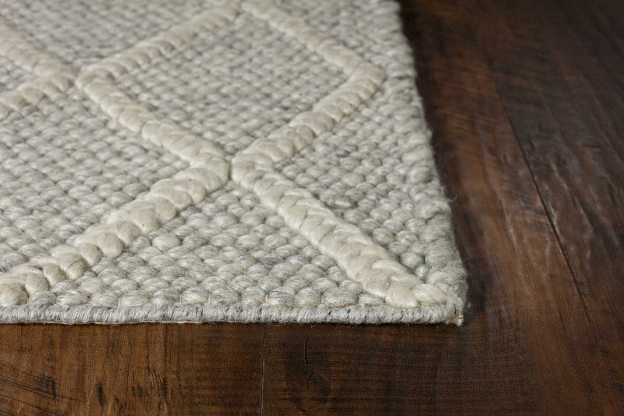 3' X 5' Grey Braided Diamonds Wool Indoor Area Rug