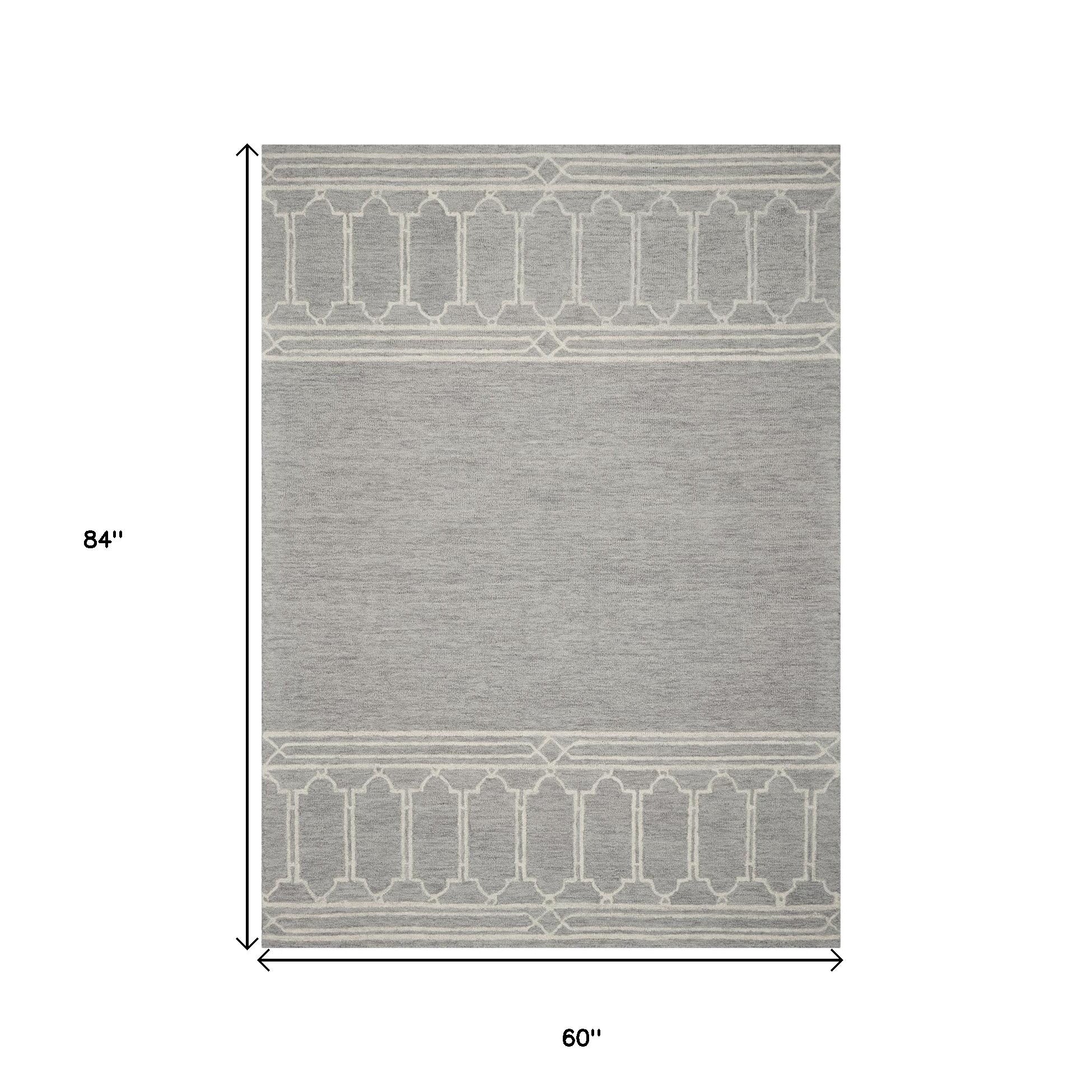 5' X 7' Grey Geometric Pattern Wool Indoor Area Rug