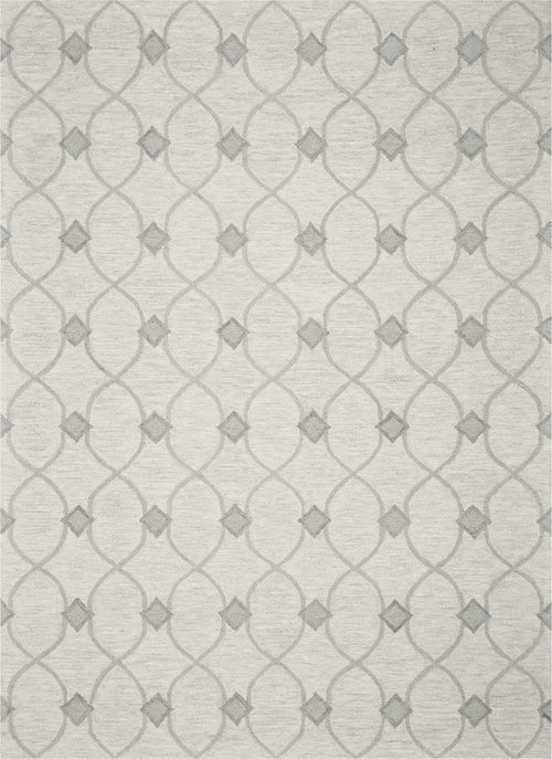 5'X7' Ivory Hand Tufted Wool Ogee Indoor Area Rug