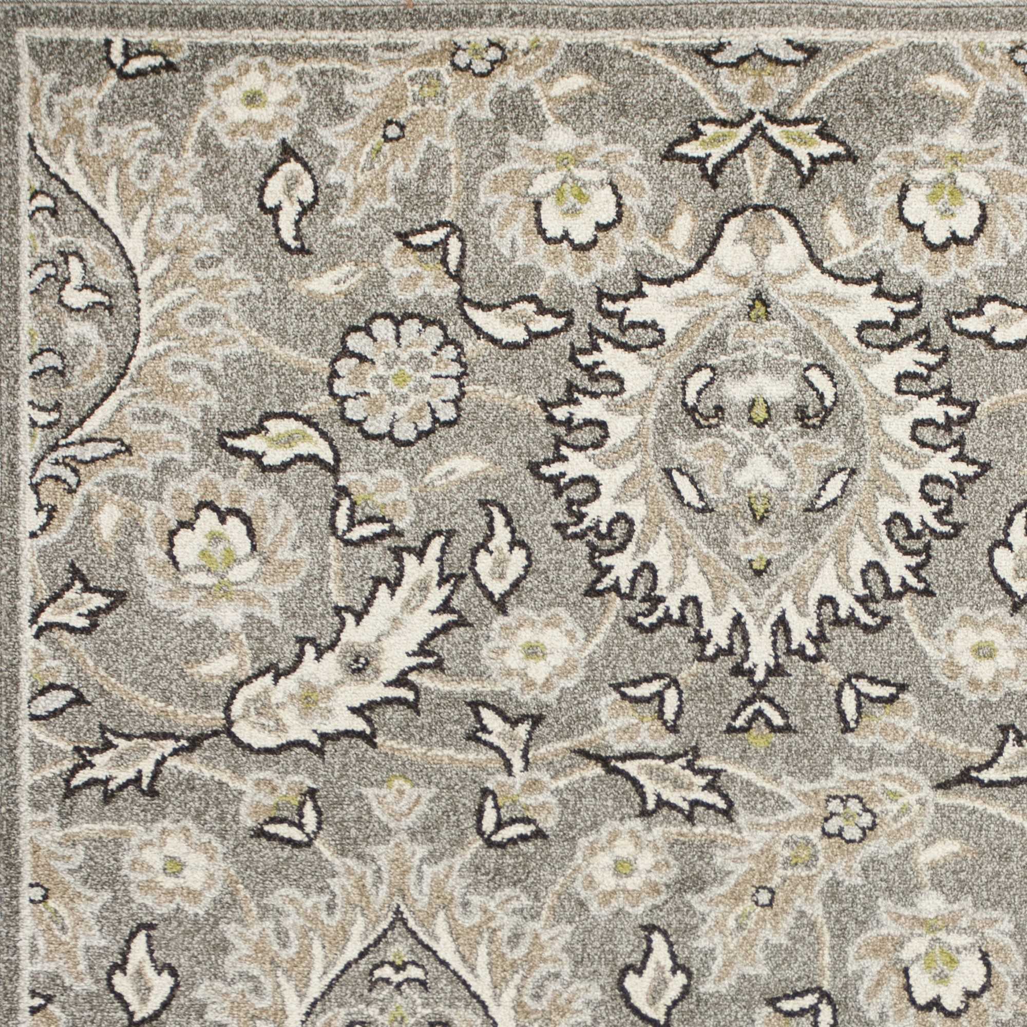 7' X 9' Grey Floral Vine Uv Treated Indoor Area Rug