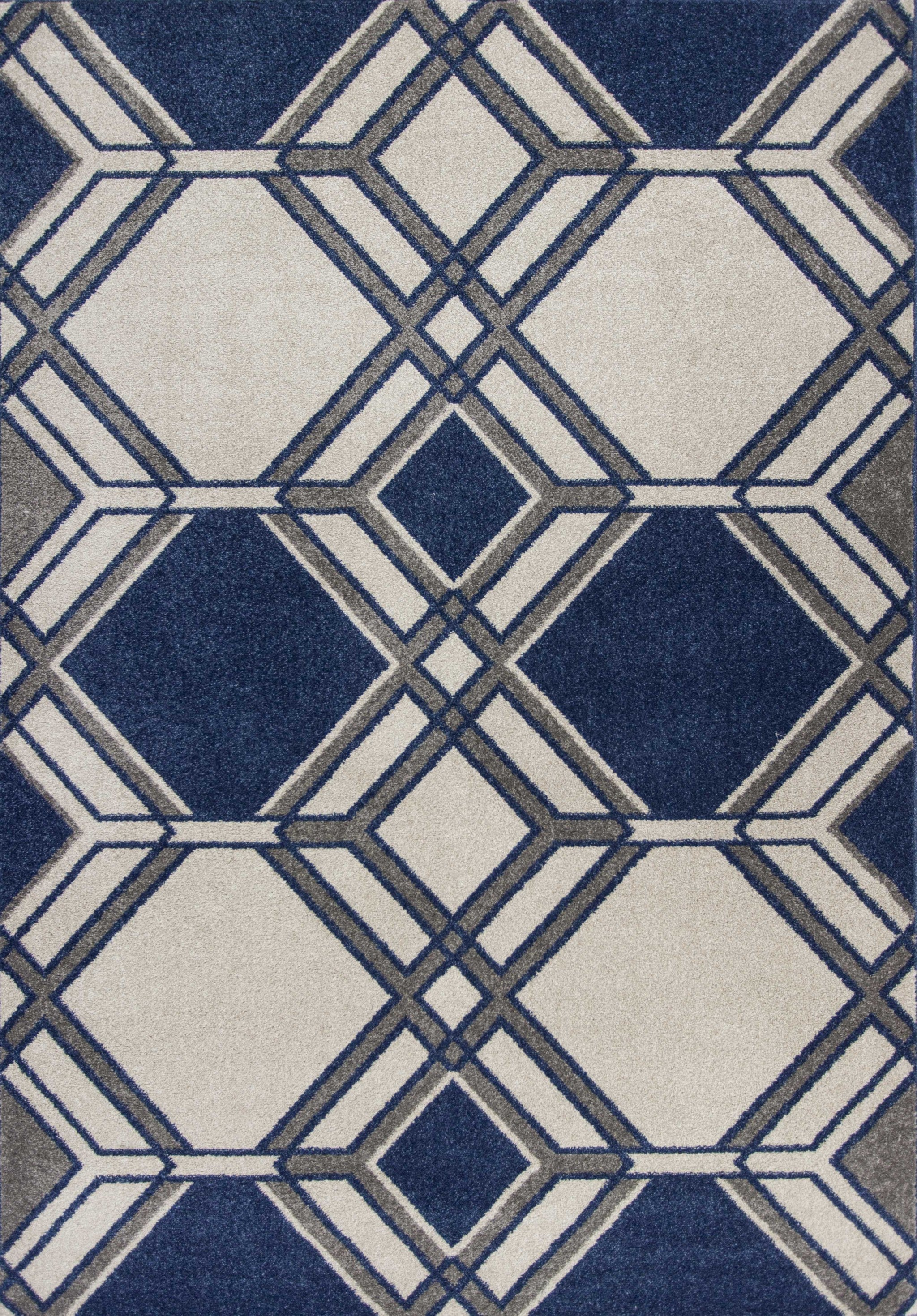 7' x 10' Ivory and Blue Geometric Indoor Outdoor Area Rug