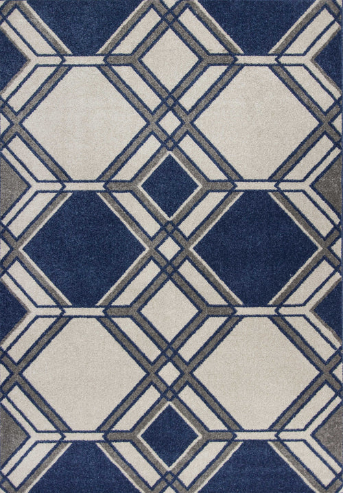 7' x 10' Ivory and Blue Geometric Indoor Outdoor Area Rug