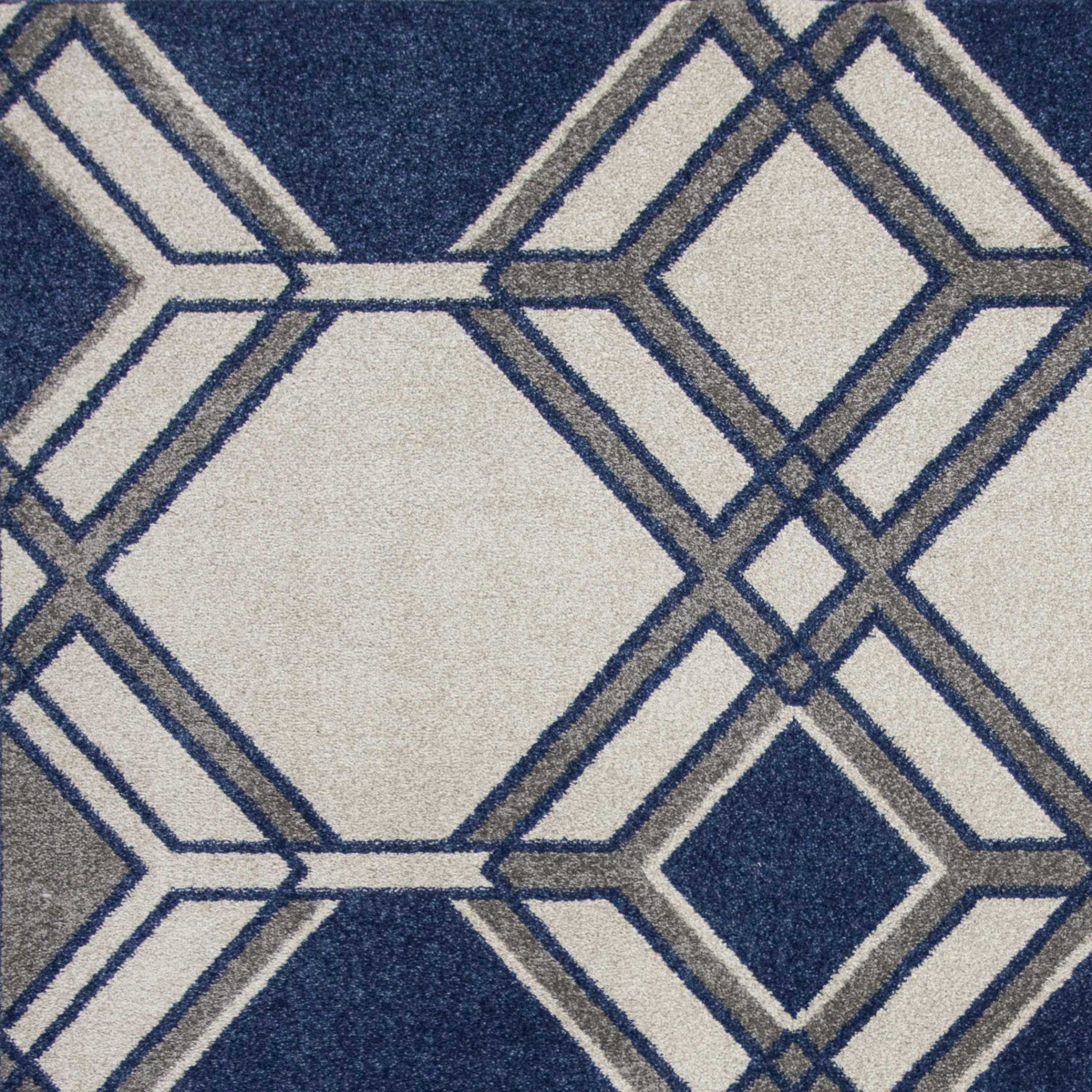 7' x 10' Ivory and Blue Geometric Indoor Outdoor Area Rug