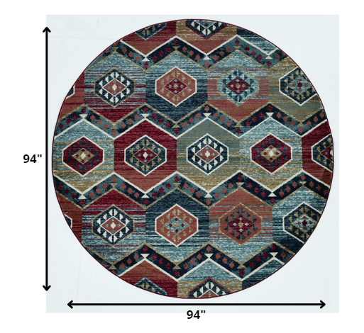 7' Round Multicolor Geometric Diamond Indoor Area Rug