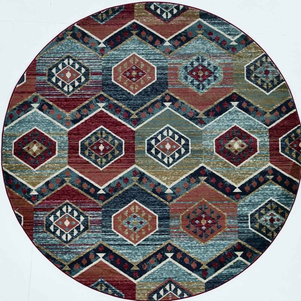 7' Round Multicolor Geometric Diamond Indoor Area Rug