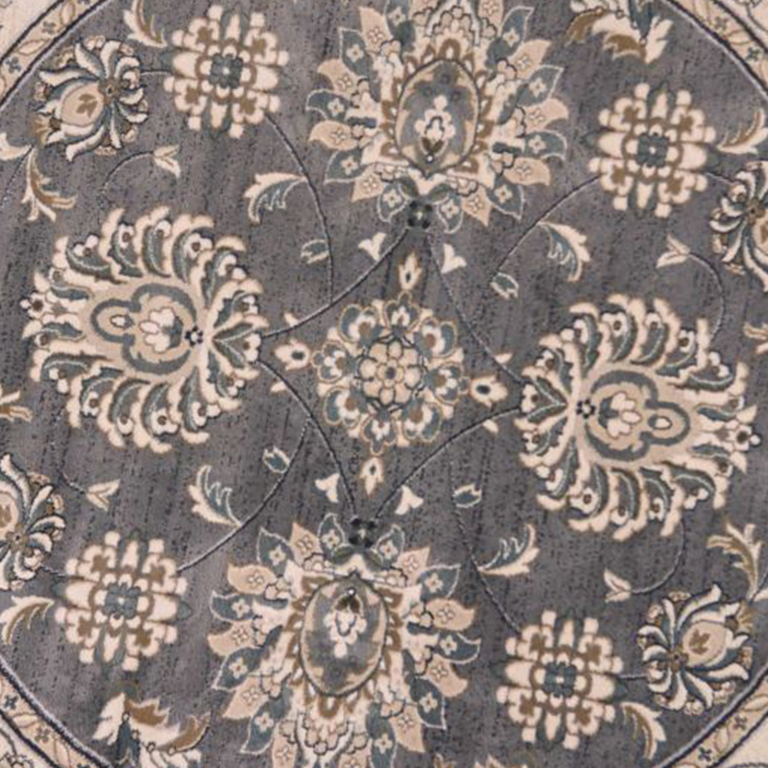 8' Gray And Ivory Round Floral Area Rug