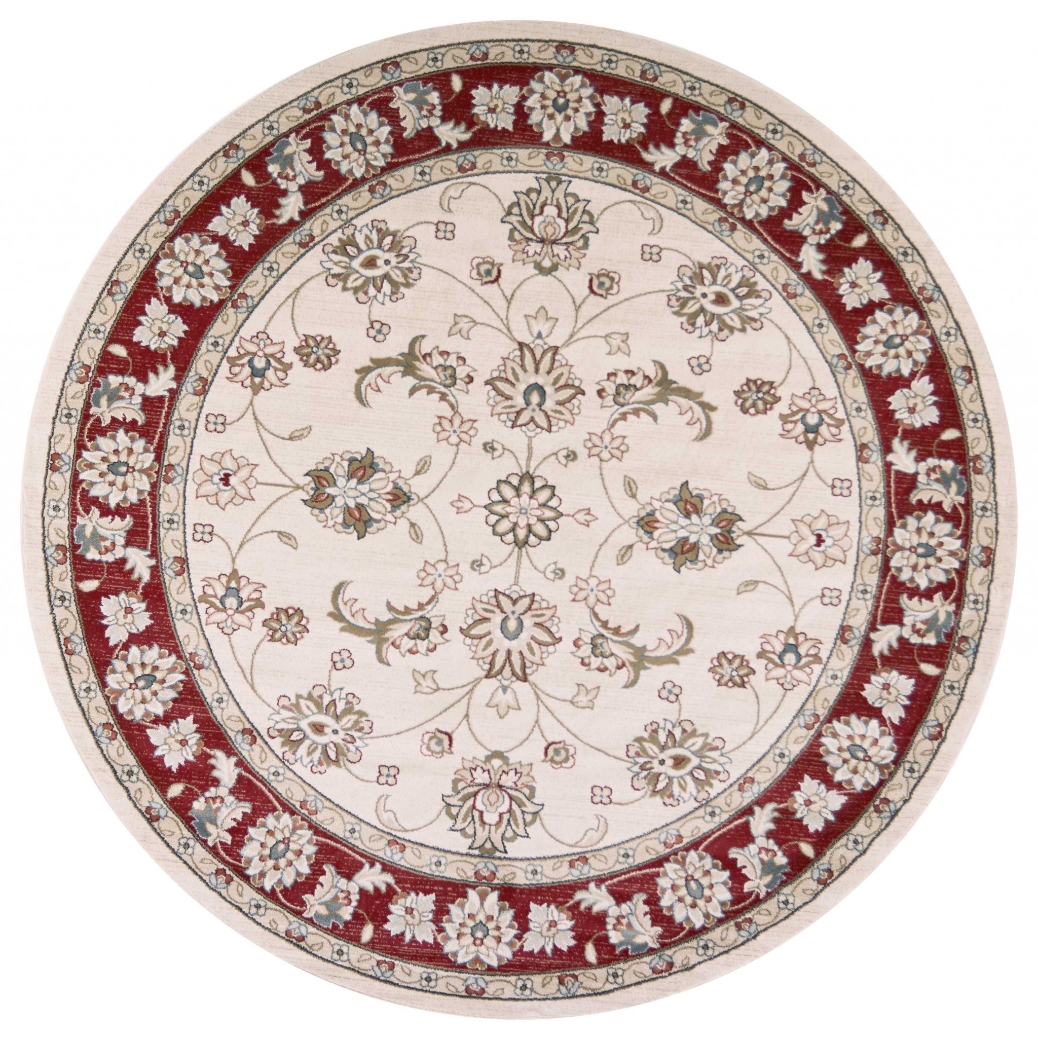 8' Round  Polypropylene Ivory Or Red Area Rug